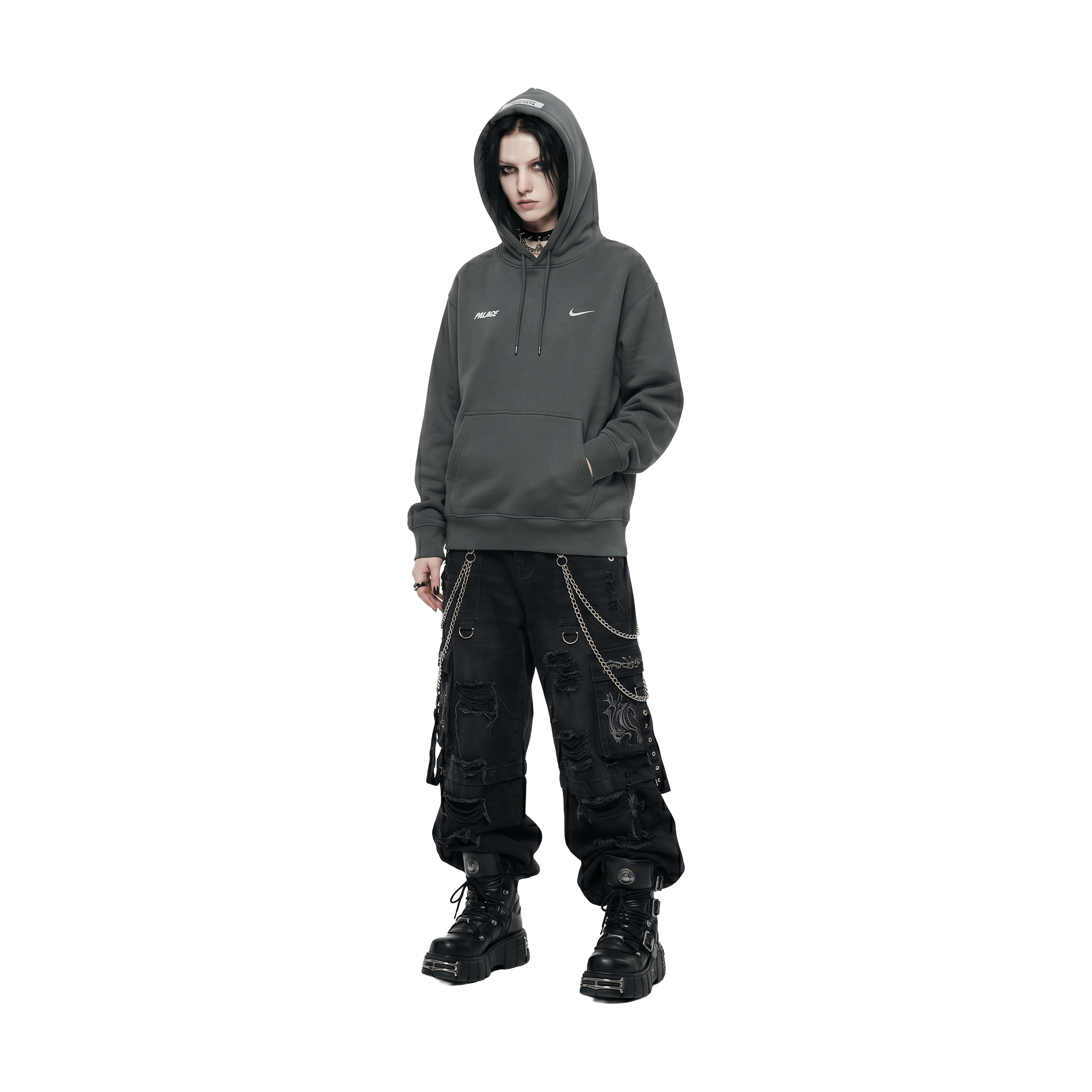 Palace x Nike Front Swoosh Hoodie Charcoal (SS26)