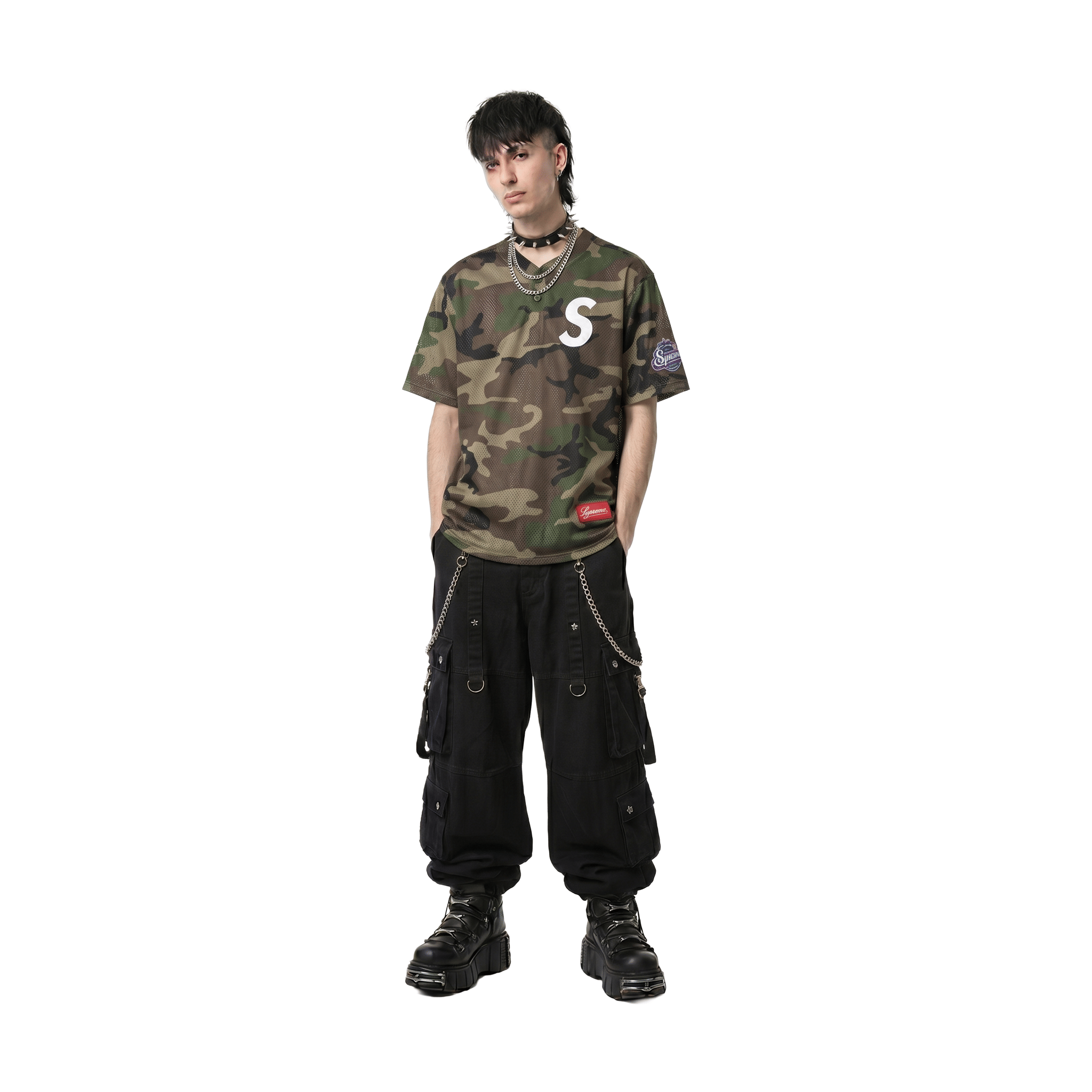 Supreme S Logo Baseball Henley Jersey Woodland Camo (FW24)
