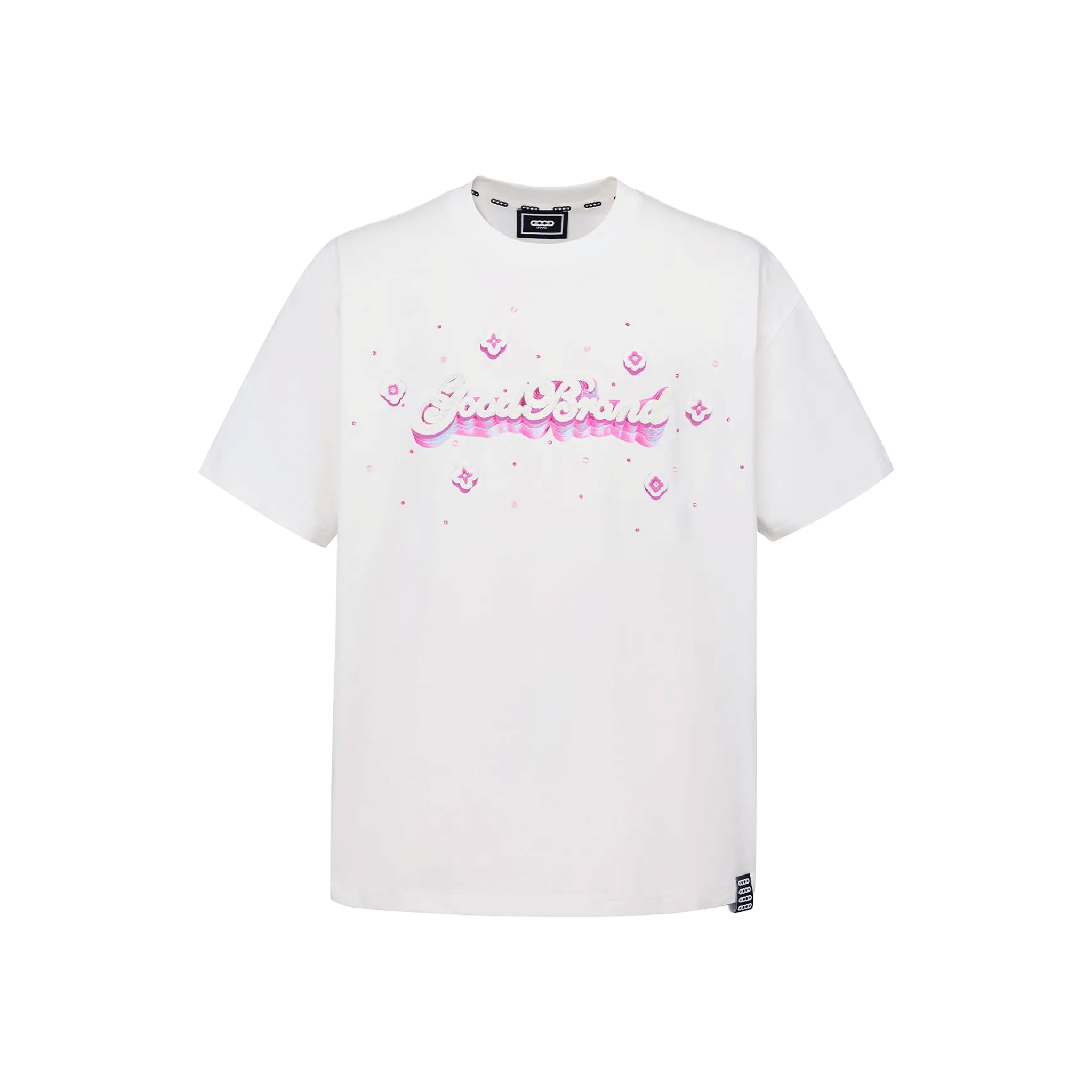 GOODBRAND 3D Logo Floral Embroidery Rhinestone Tee White (SS26)