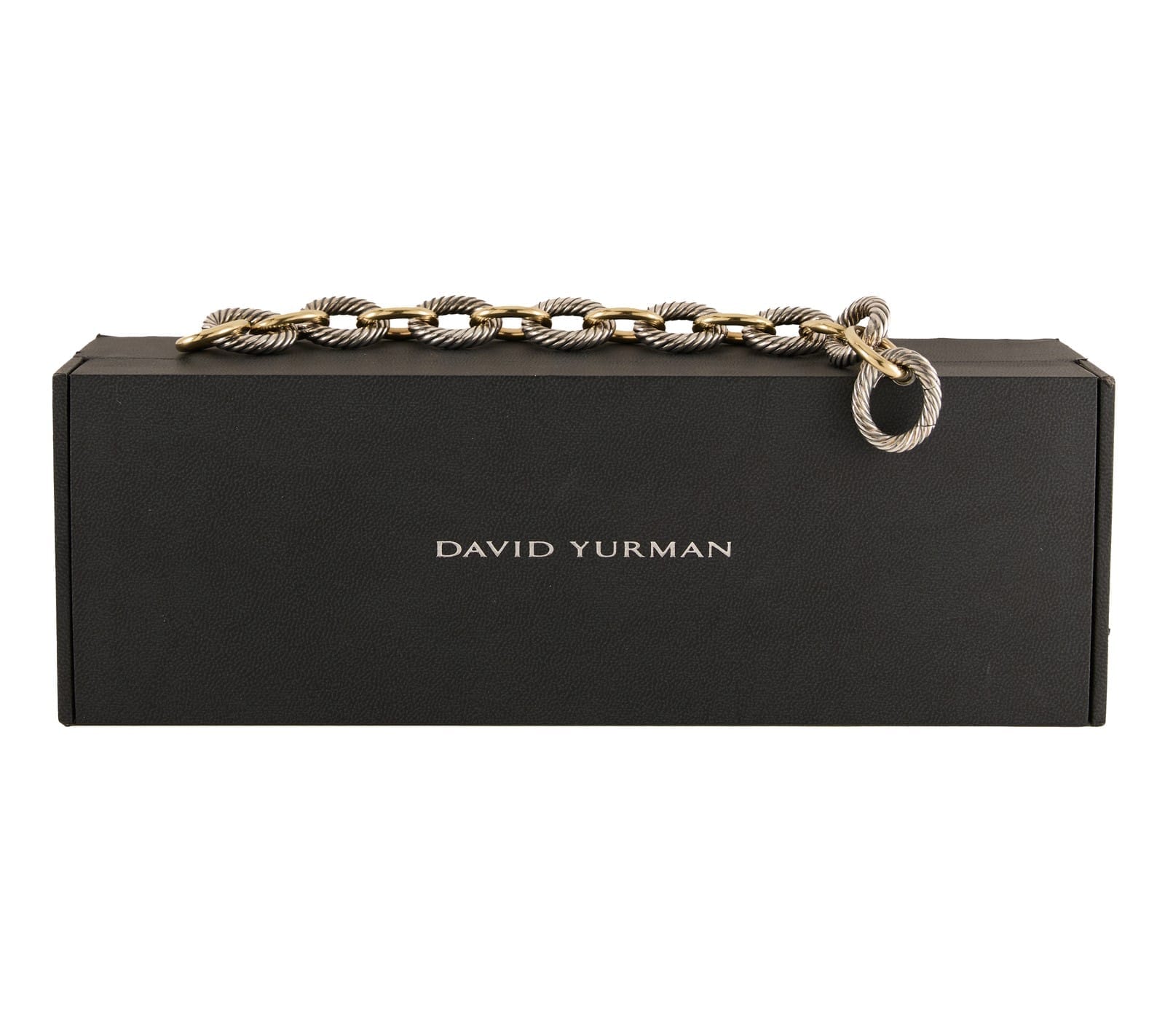 David Yurman Two Tone Oval Link Chain Bracelet in Sterling and 18K W/Box