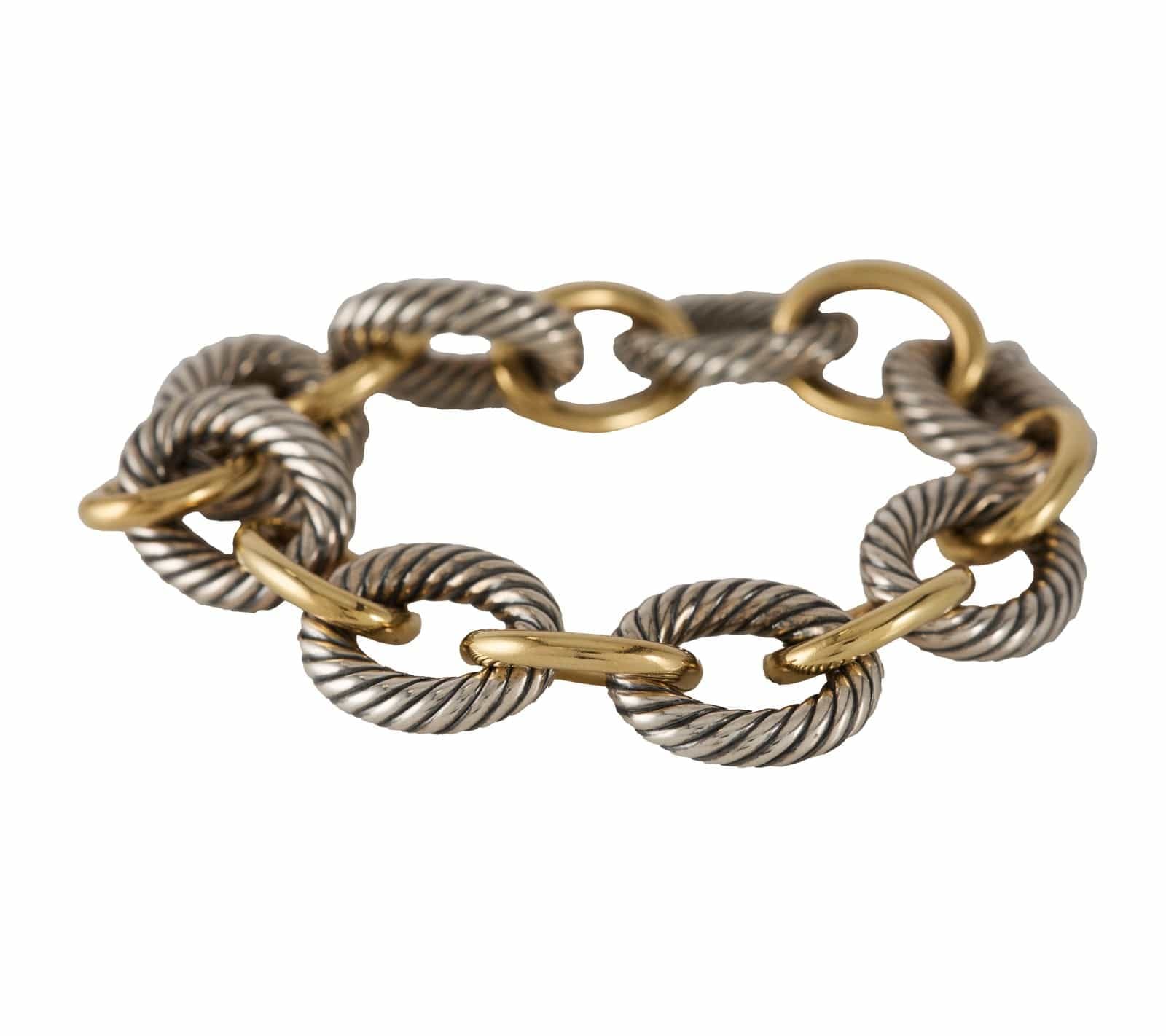 David Yurman Two Tone Oval Link Chain Bracelet in Sterling and 18K W/Box