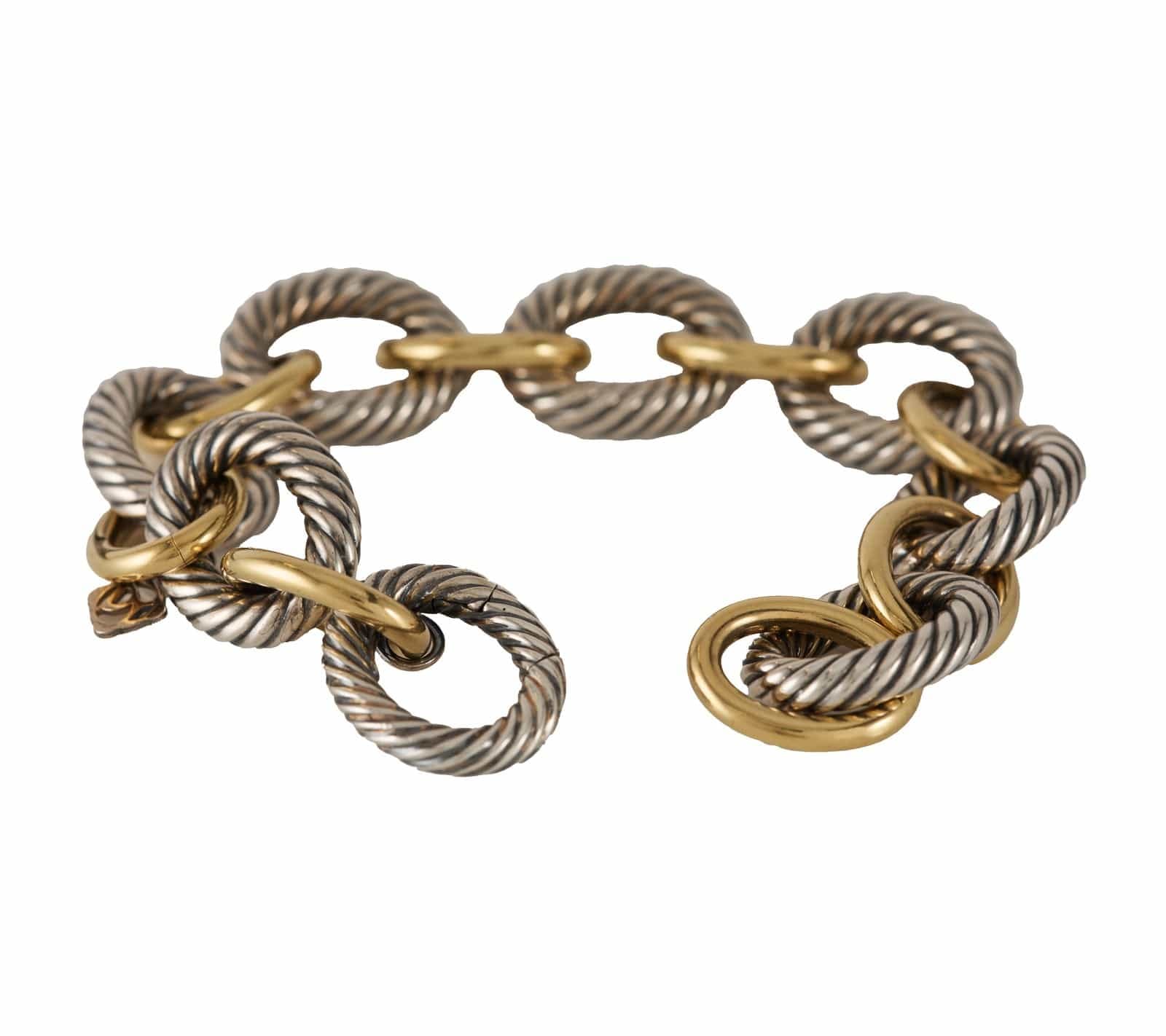 David Yurman Two Tone Oval Link Chain Bracelet in Sterling and 18K W/Box