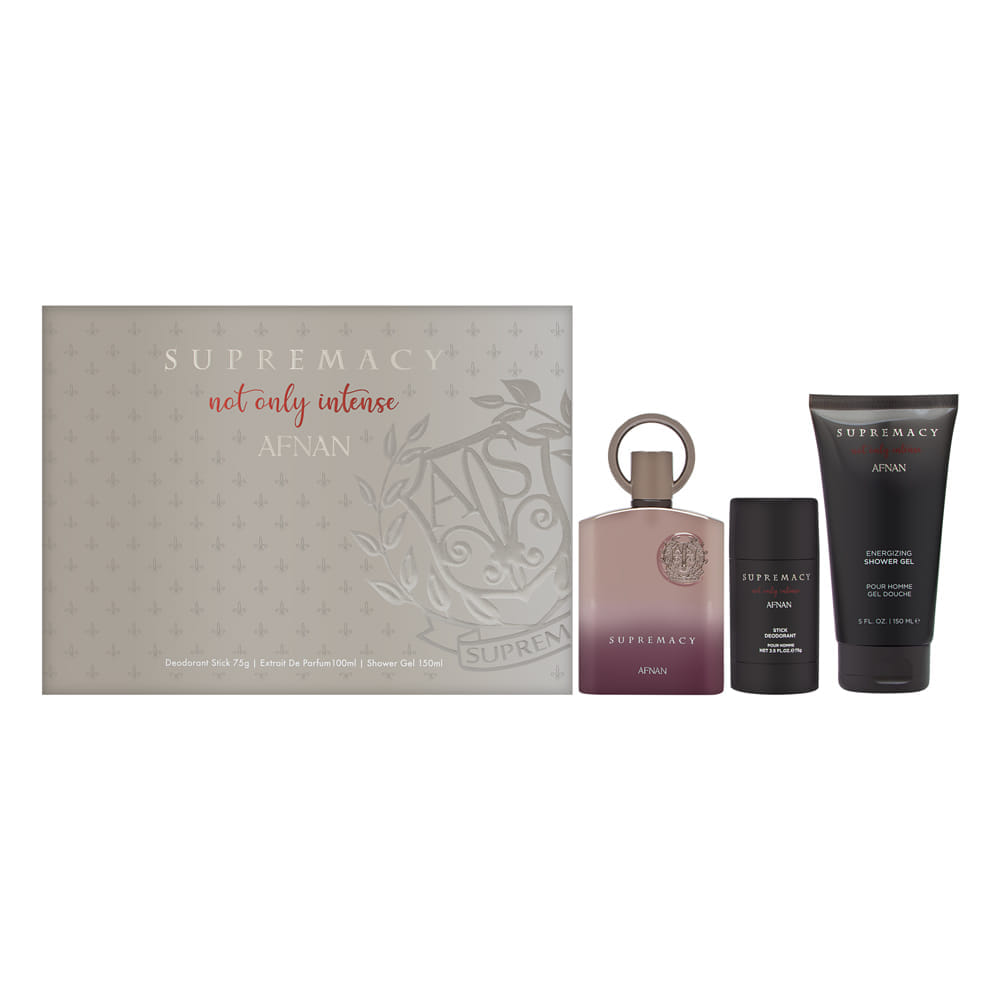 Afnan Supremacy Not Only Intense for Men 3 Piece Set Includes: 3.4 oz Extrait de Parfum + 2.6 oz Deodorant Stick + 5.0 oz Shower Gel