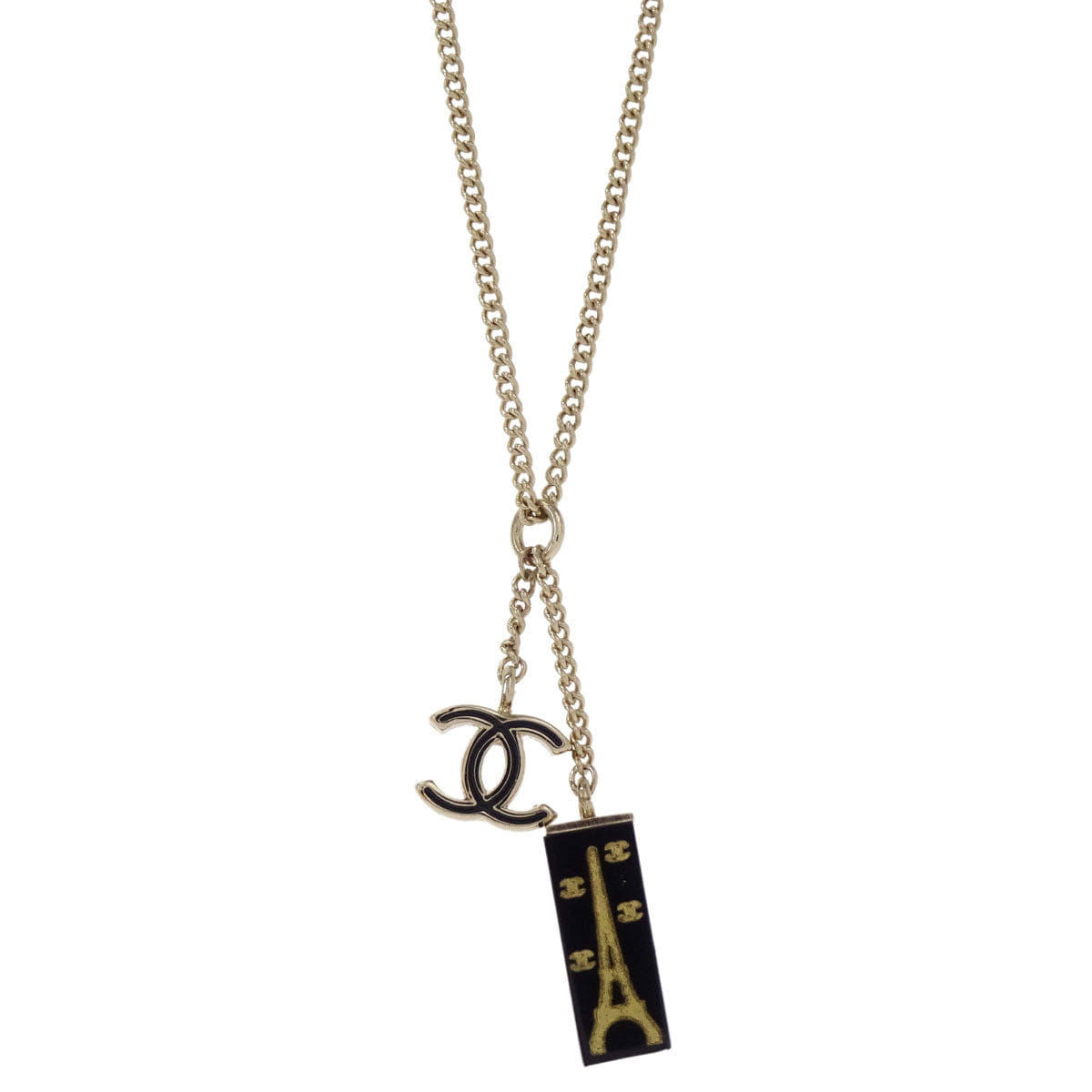 Chanel Gold Eiffel Tower CC Pendant Necklace 05C