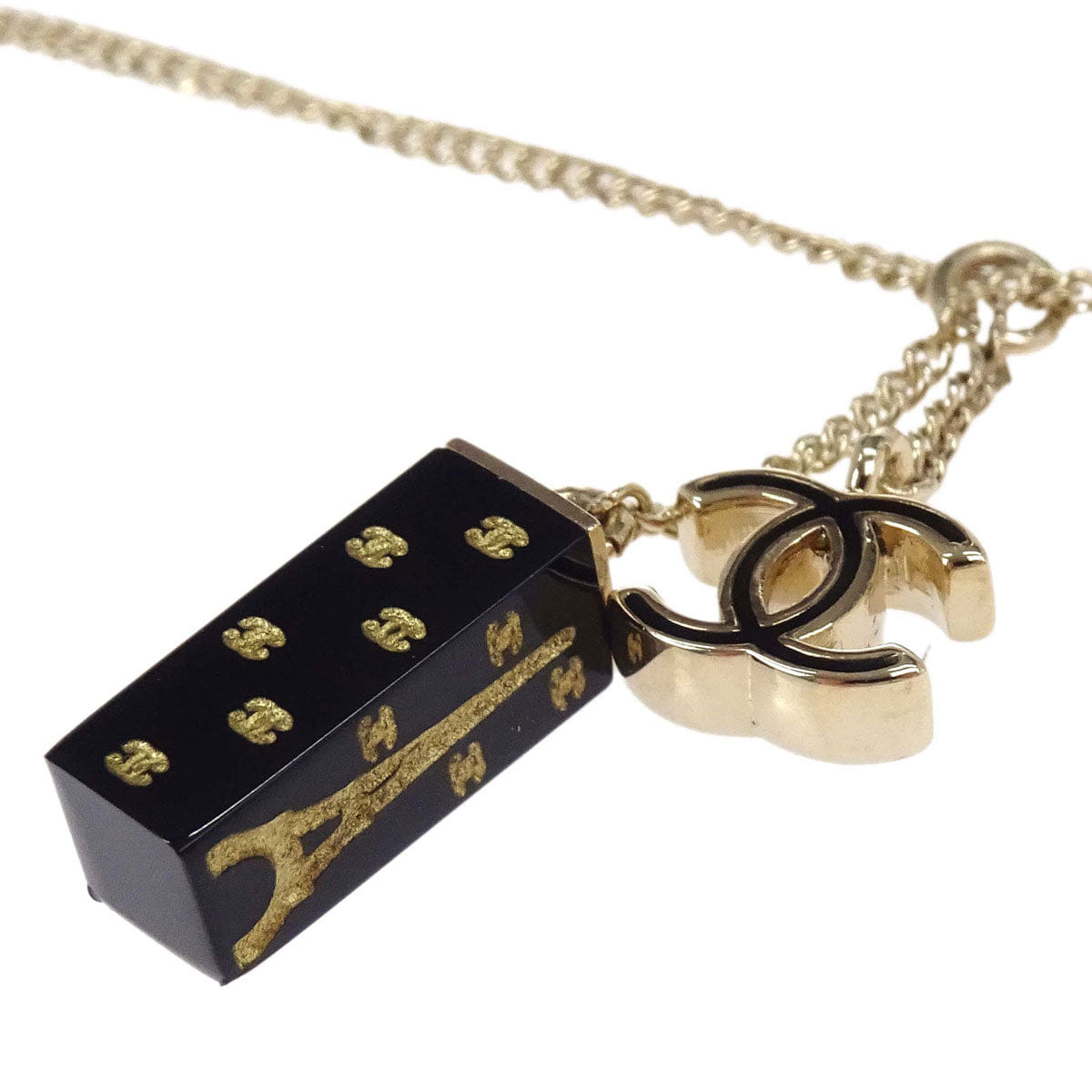Chanel Gold Eiffel Tower CC Pendant Necklace 05C