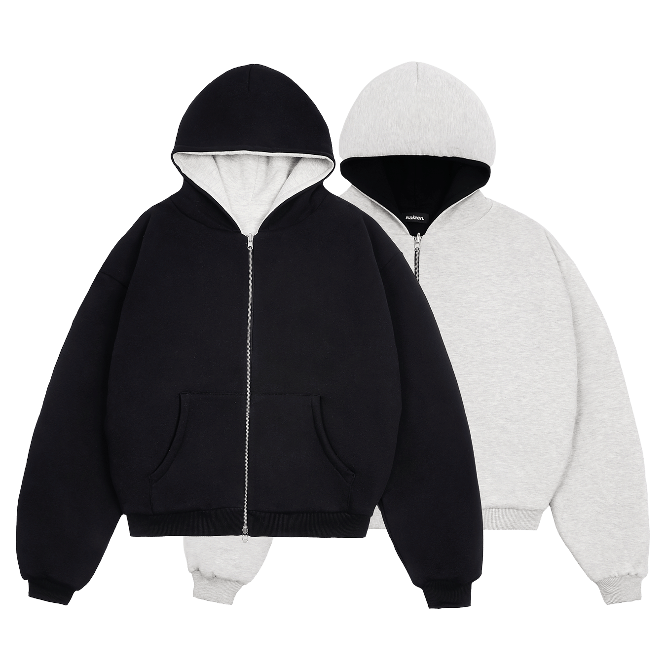 KAIZEN MARKET GREY/BLACK REVERSIBLE ZIP HOODIE