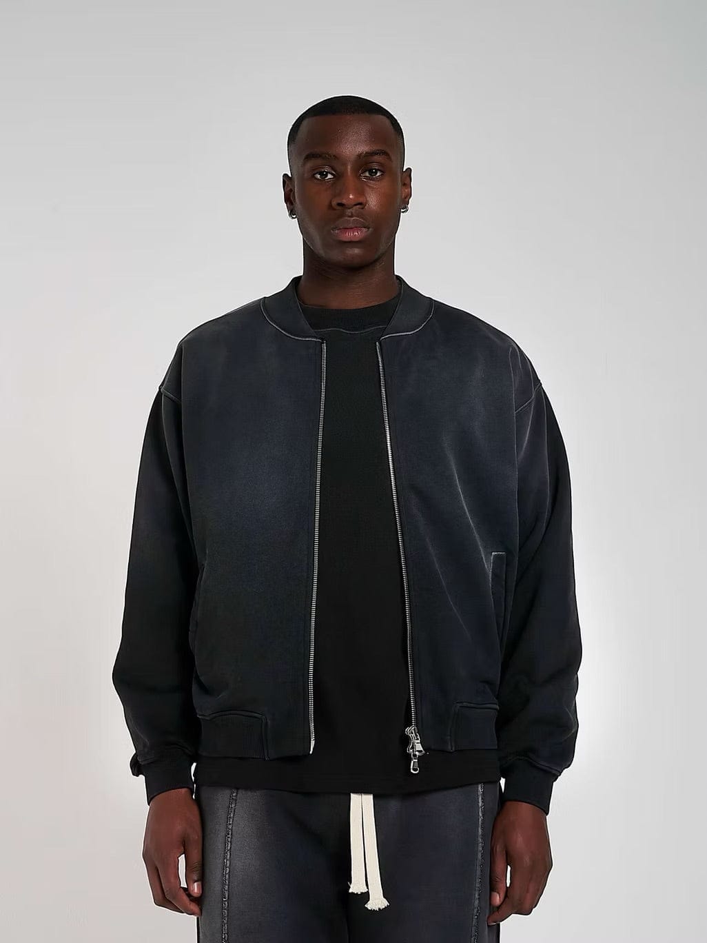 KAIZEN MARKET BLANK HEAVYWEIGHT FADE OUT BOMBER JACKET BLACK