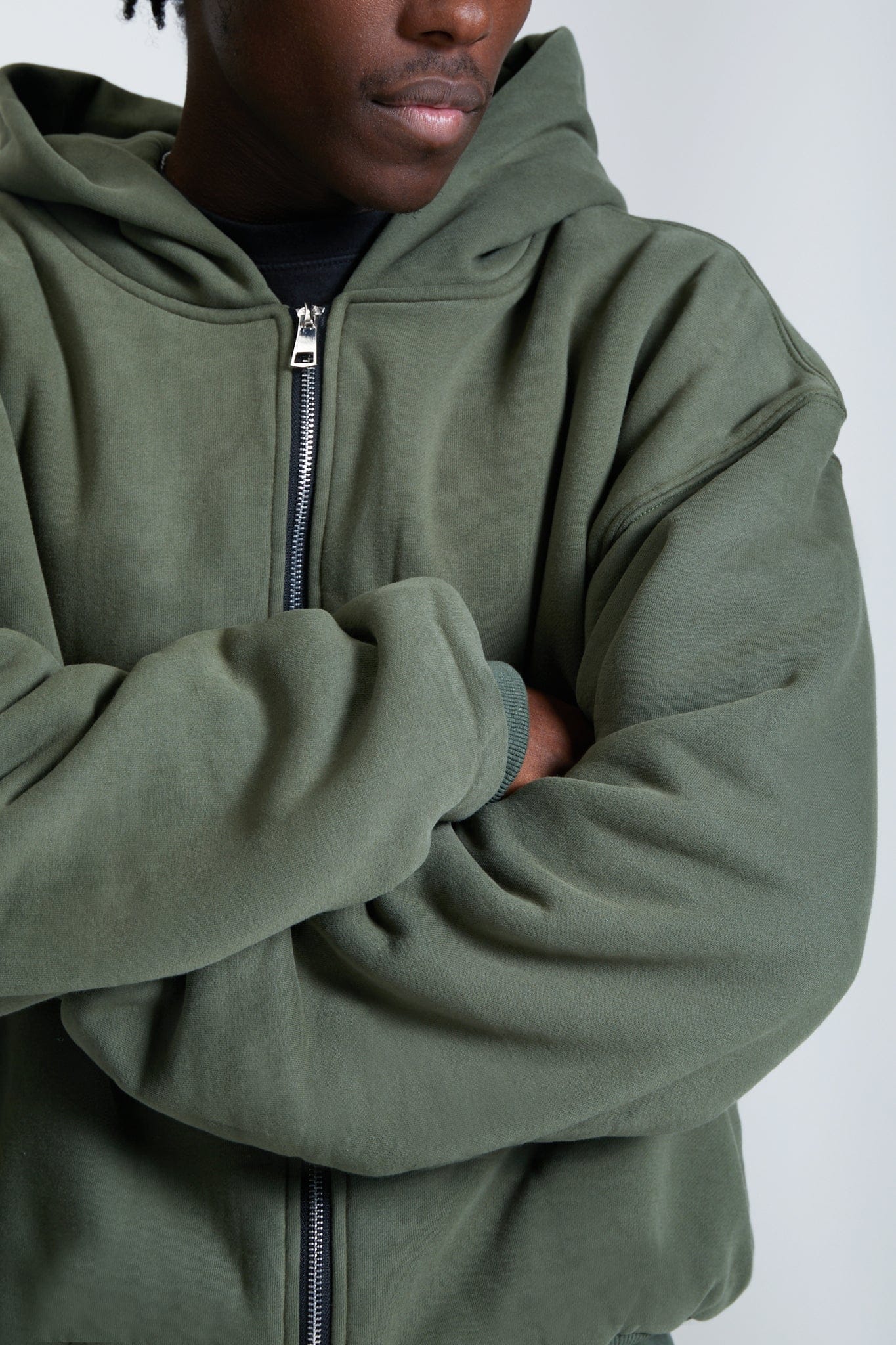 KAIZEN MARKET DOUBLE LAYERED ZIP HOODIE MILITARY