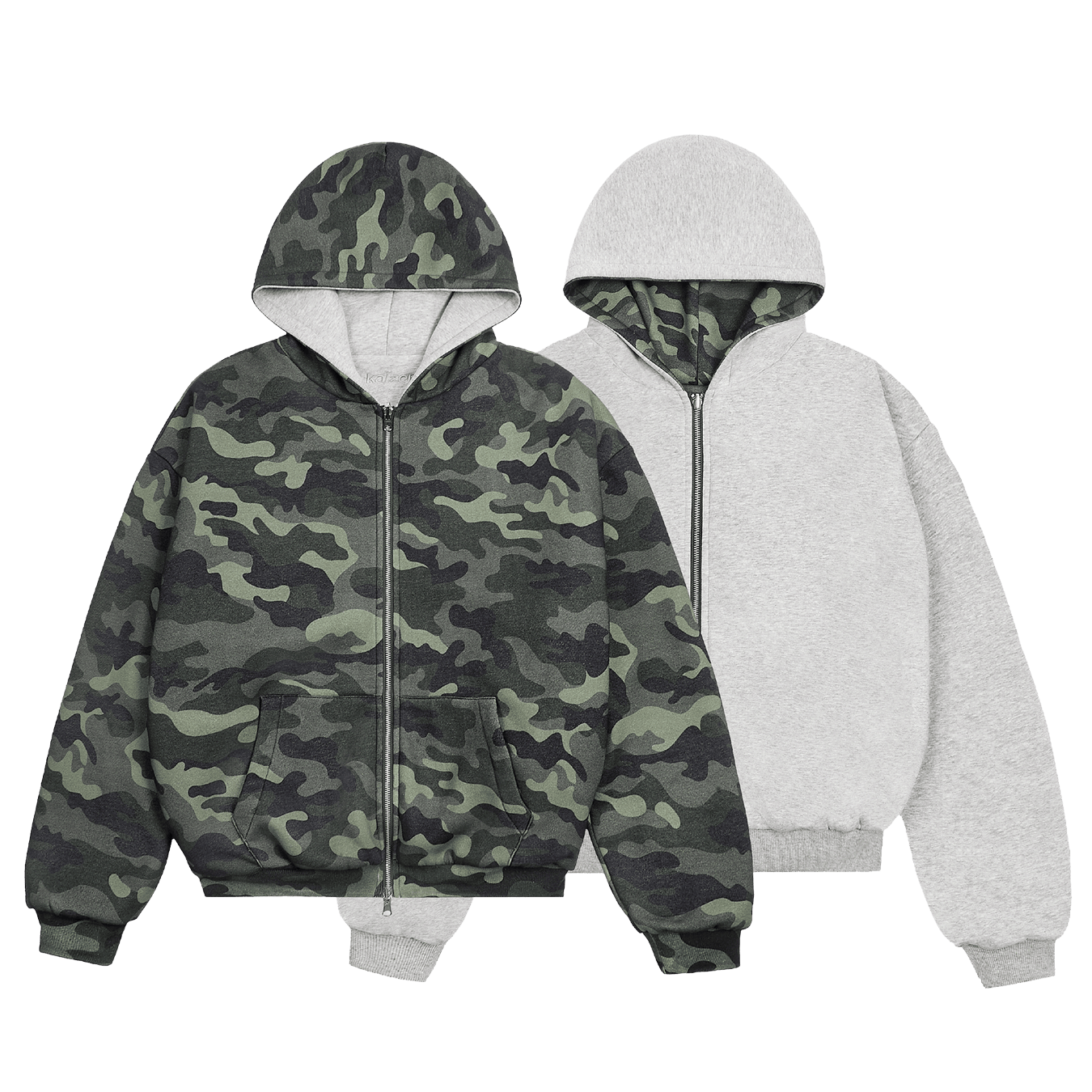 KAIZEN MARKET CAMO/GREY REVERSIBLE ZIP HOODIE