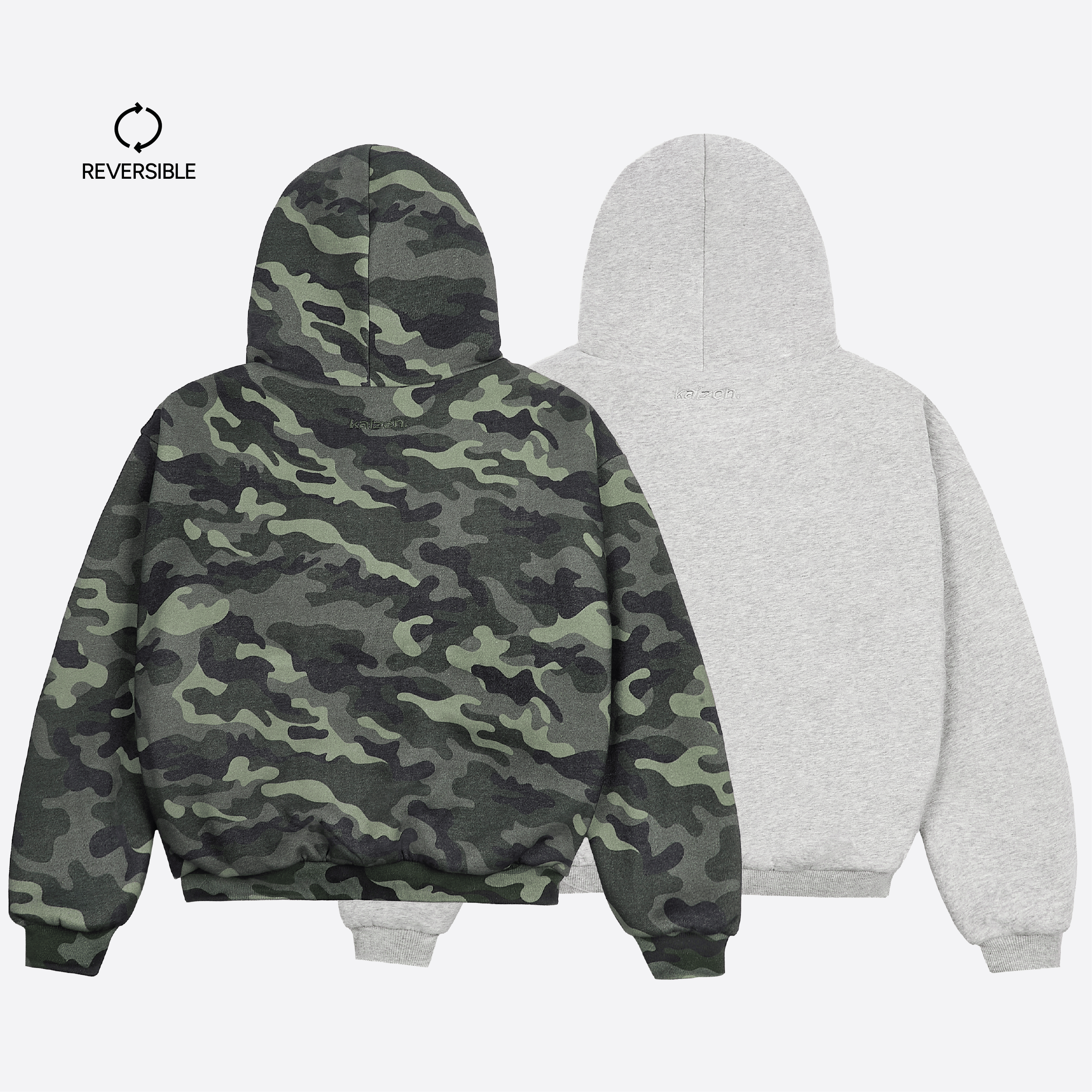KAIZEN MARKET CAMO/GREY REVERSIBLE ZIP HOODIE