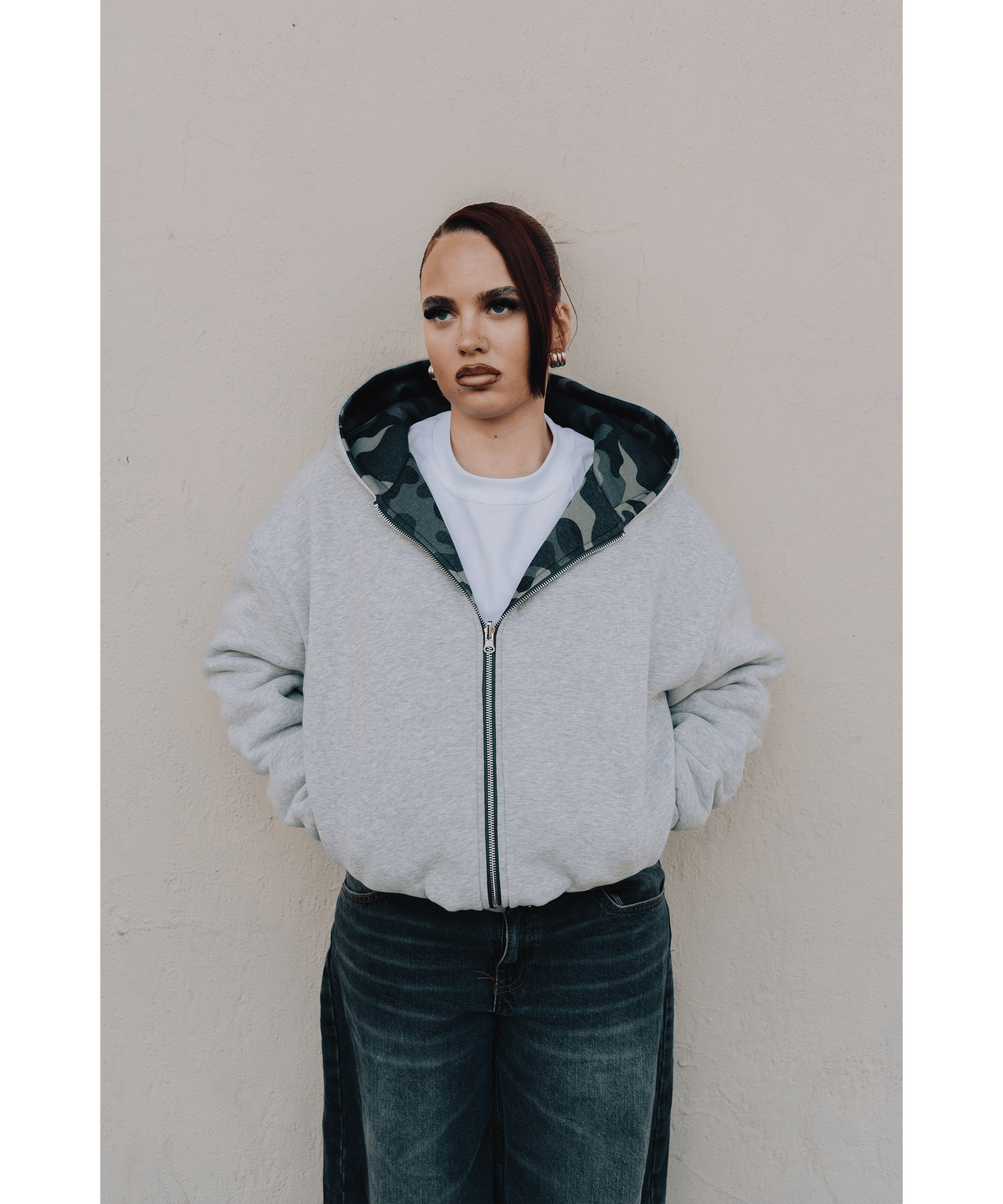 KAIZEN MARKET CAMO/GREY REVERSIBLE ZIP HOODIE
