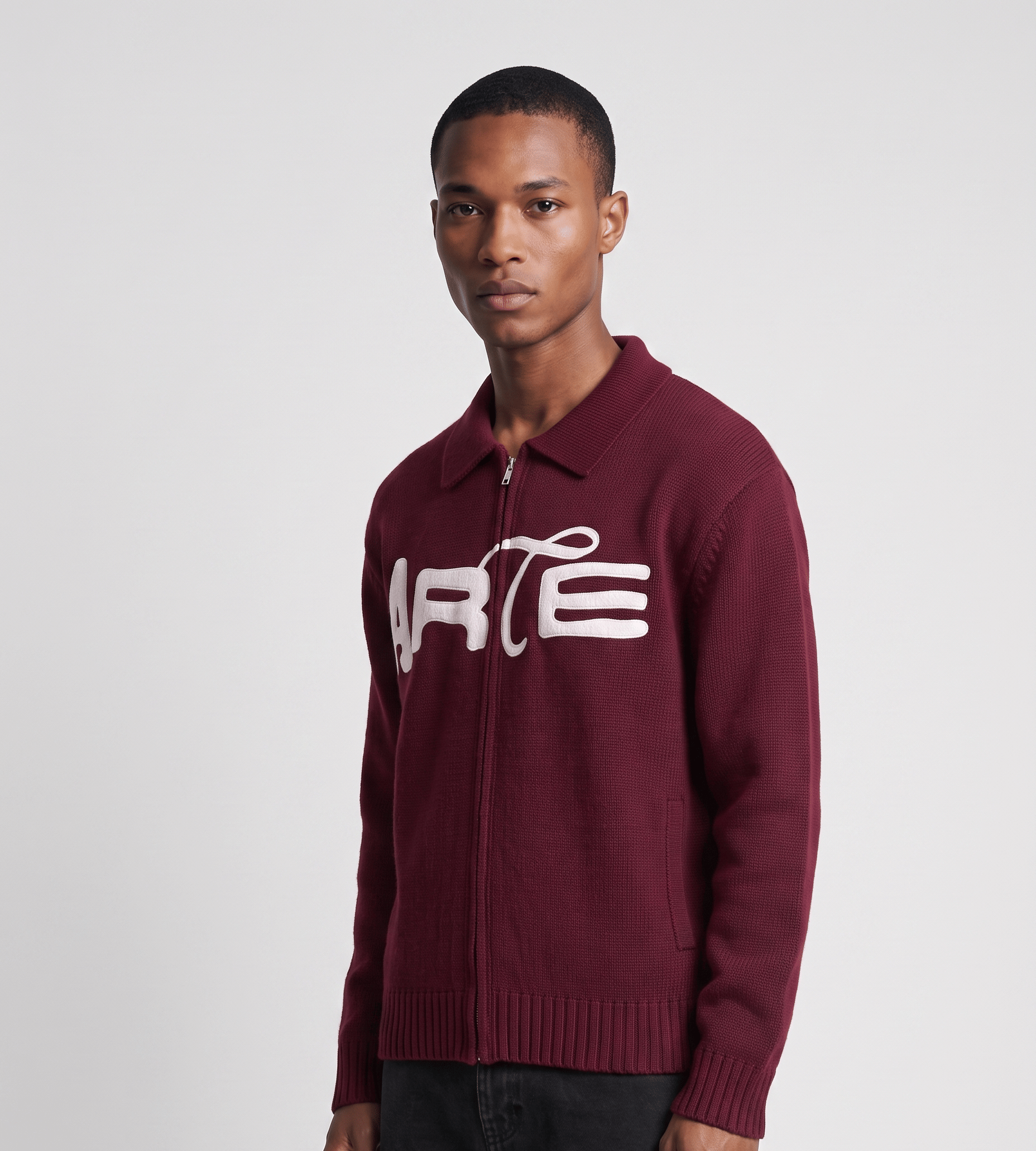 Arte Antwerp Stencil Zip Cardigan Bordeaux