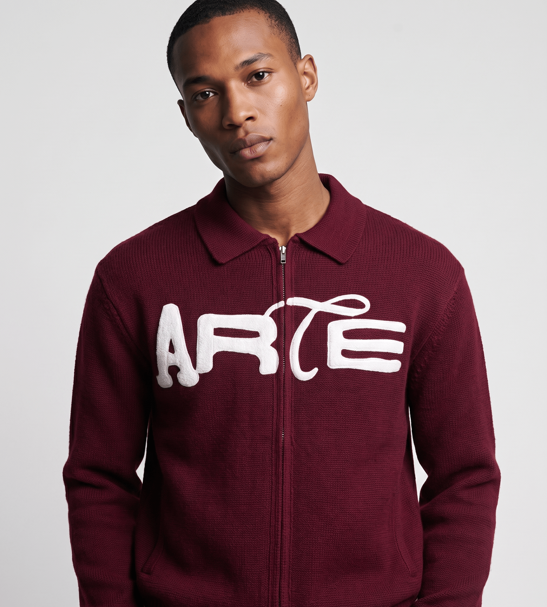 Arte Antwerp Stencil Zip Cardigan Bordeaux