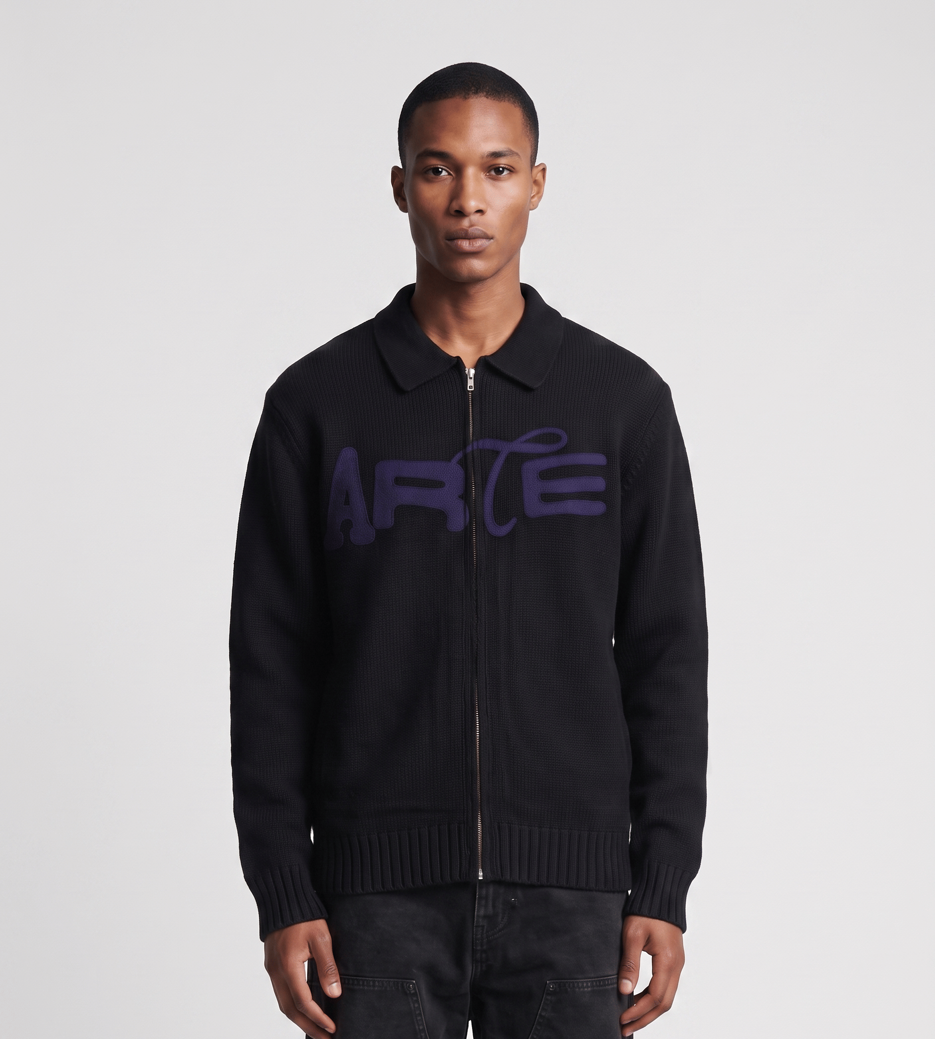 Arte Antwerp Stencil Zip Cardigan Black