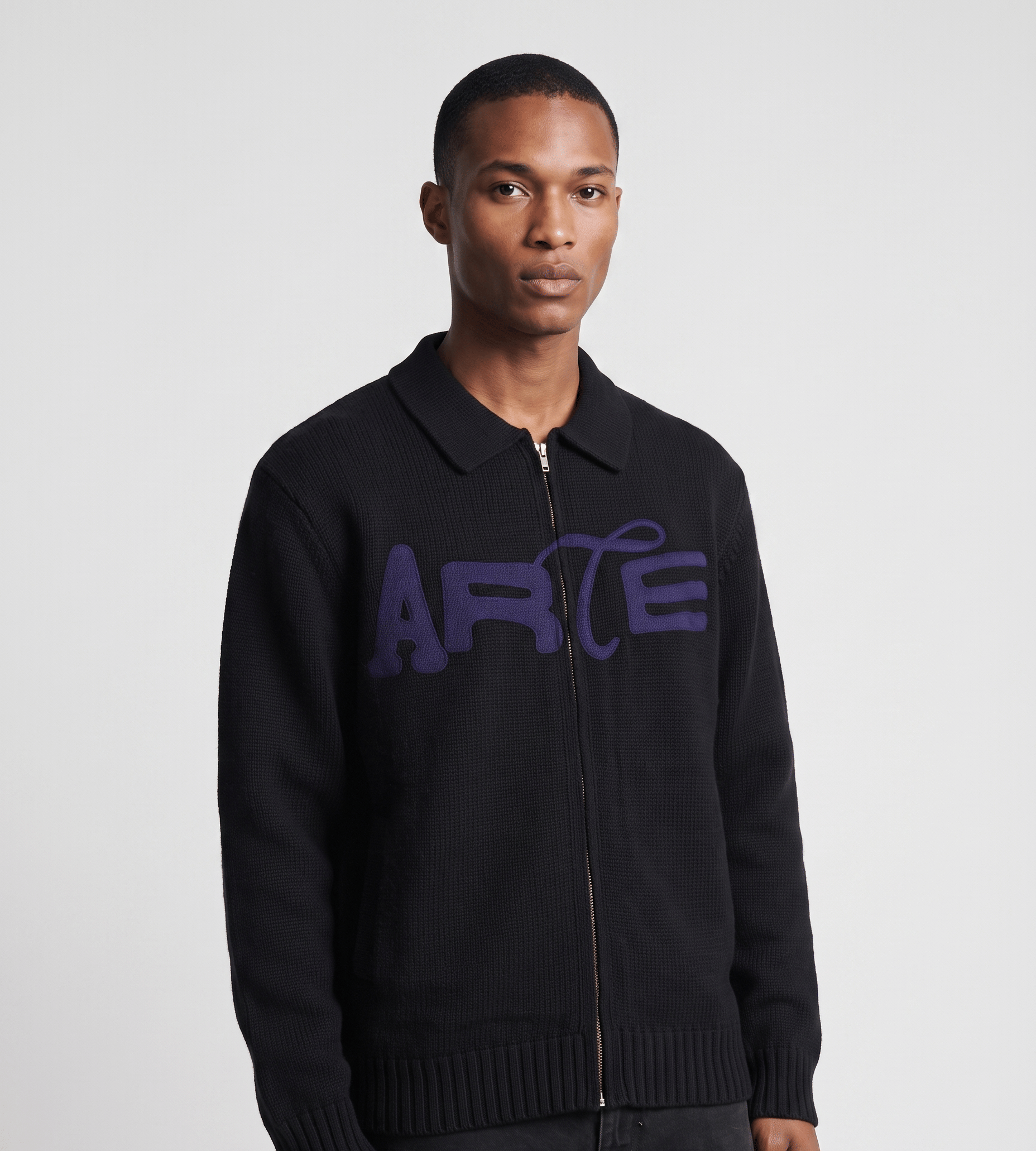 Arte Antwerp Stencil Zip Cardigan Black