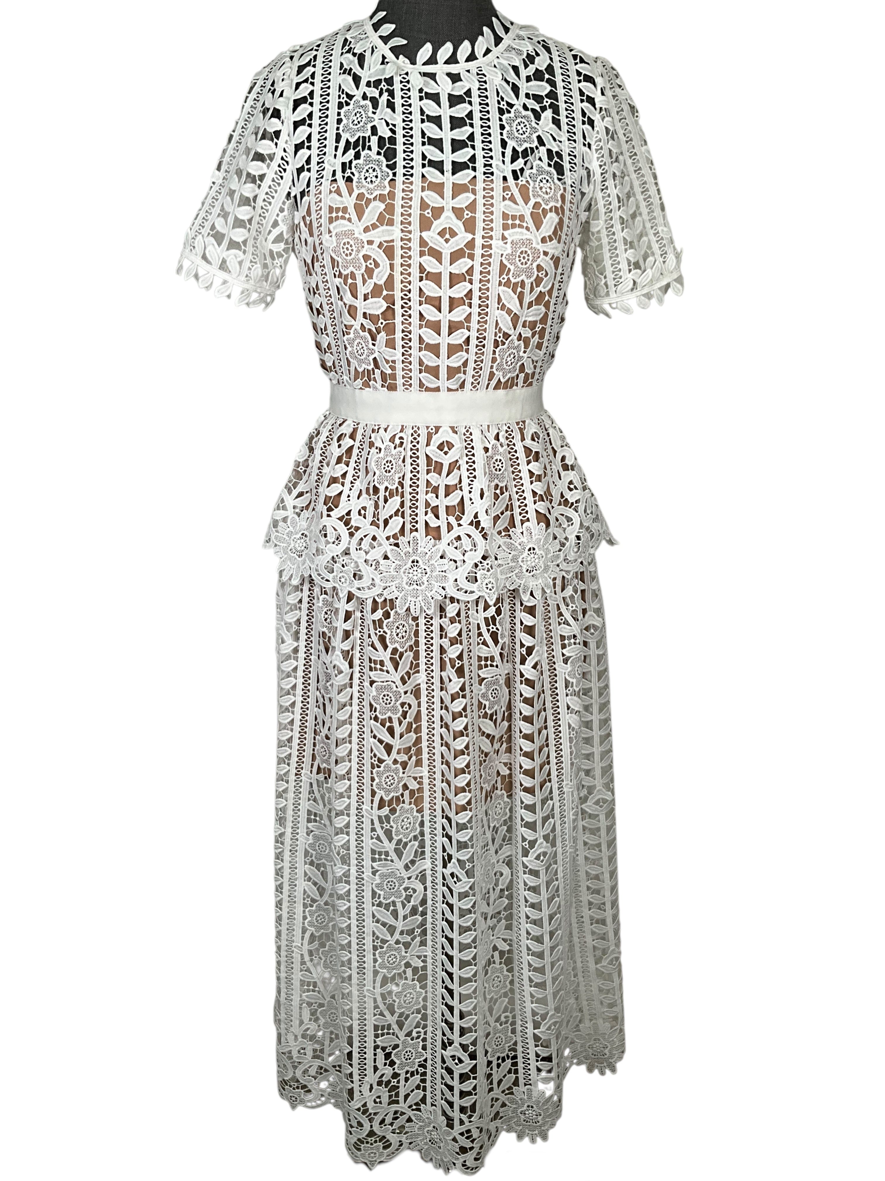 Self Portrait Guipure Lace Peplum Waist Midi Dress Size S