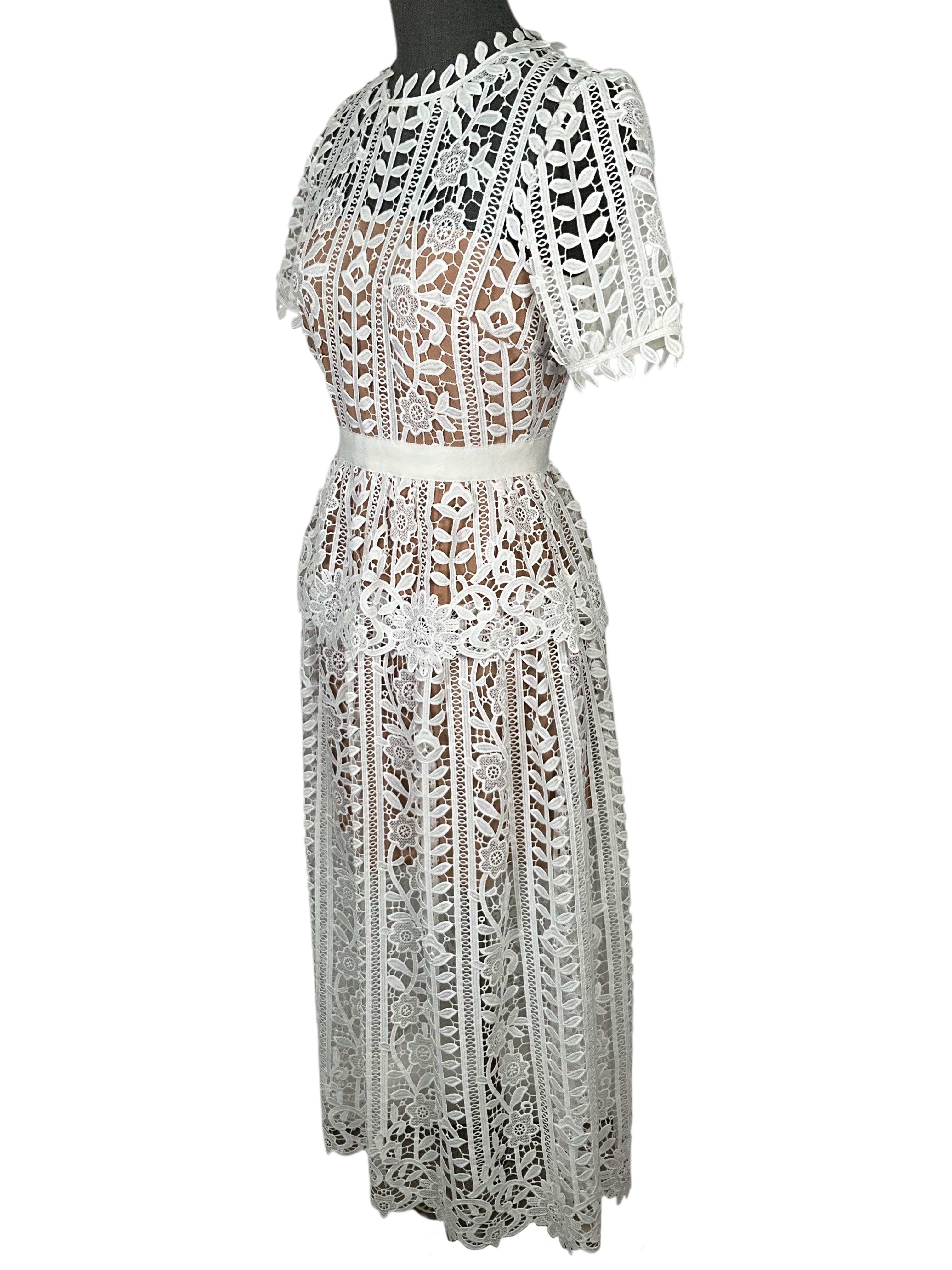 Self Portrait Guipure Lace Peplum Waist Midi Dress Size S