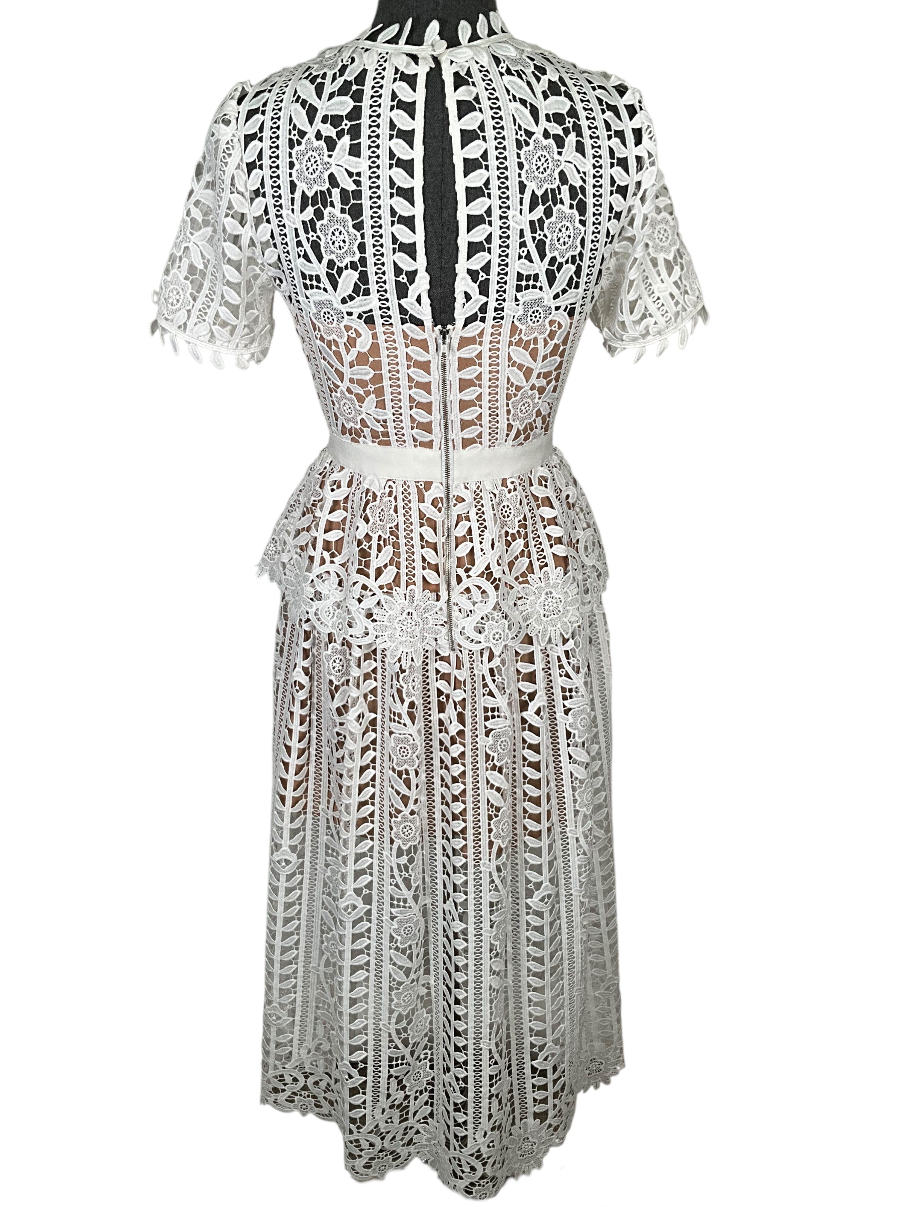 Self Portrait Guipure Lace Peplum Waist Midi Dress Size S