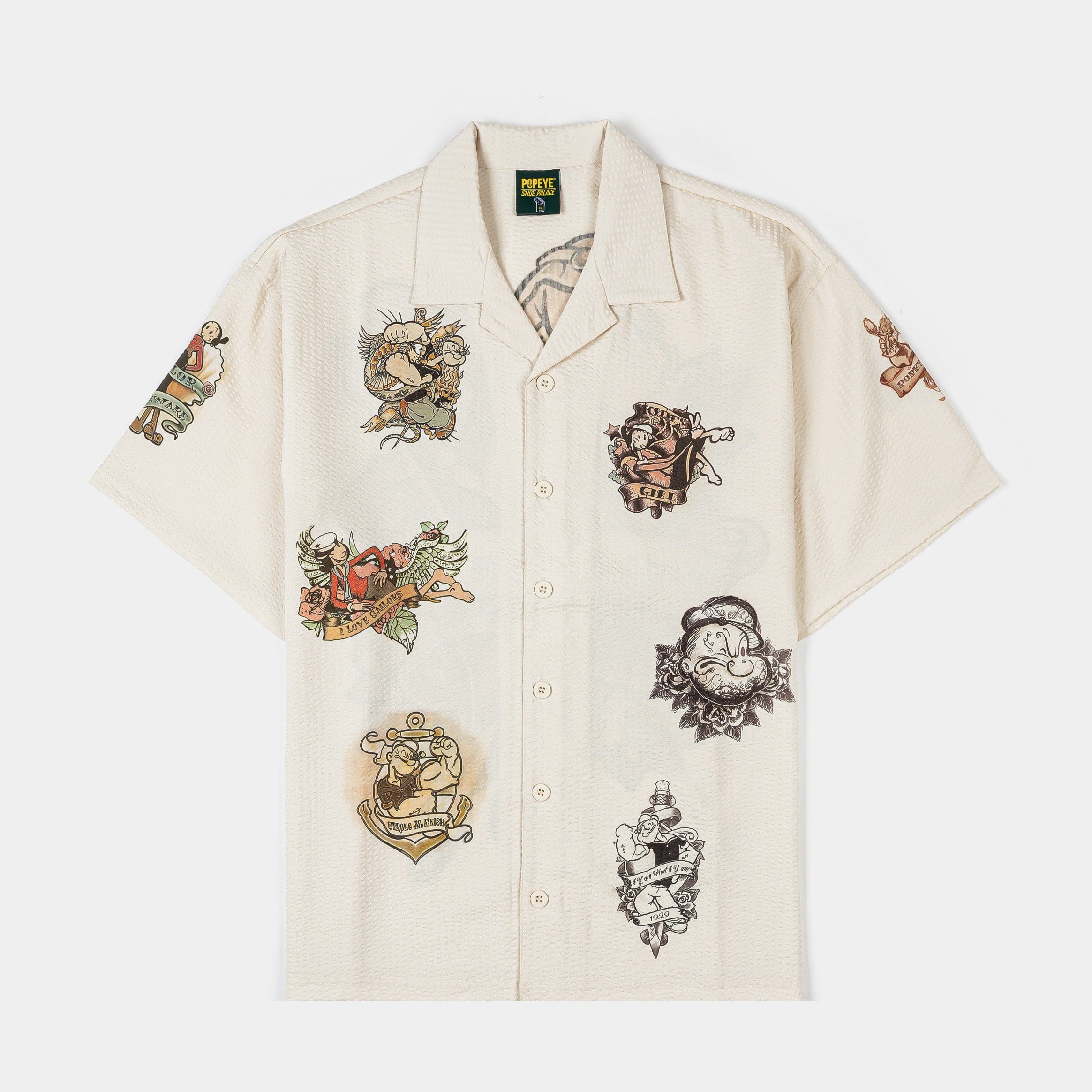 POPEYE X SP SP x Popeye Seersucker Mens Button Up Shirt (Cream/Black)