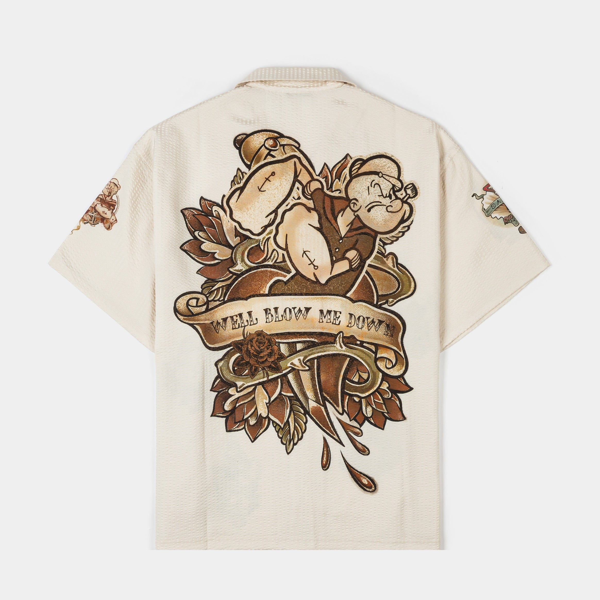POPEYE X SP SP x Popeye Seersucker Mens Button Up Shirt (Cream/Black)
