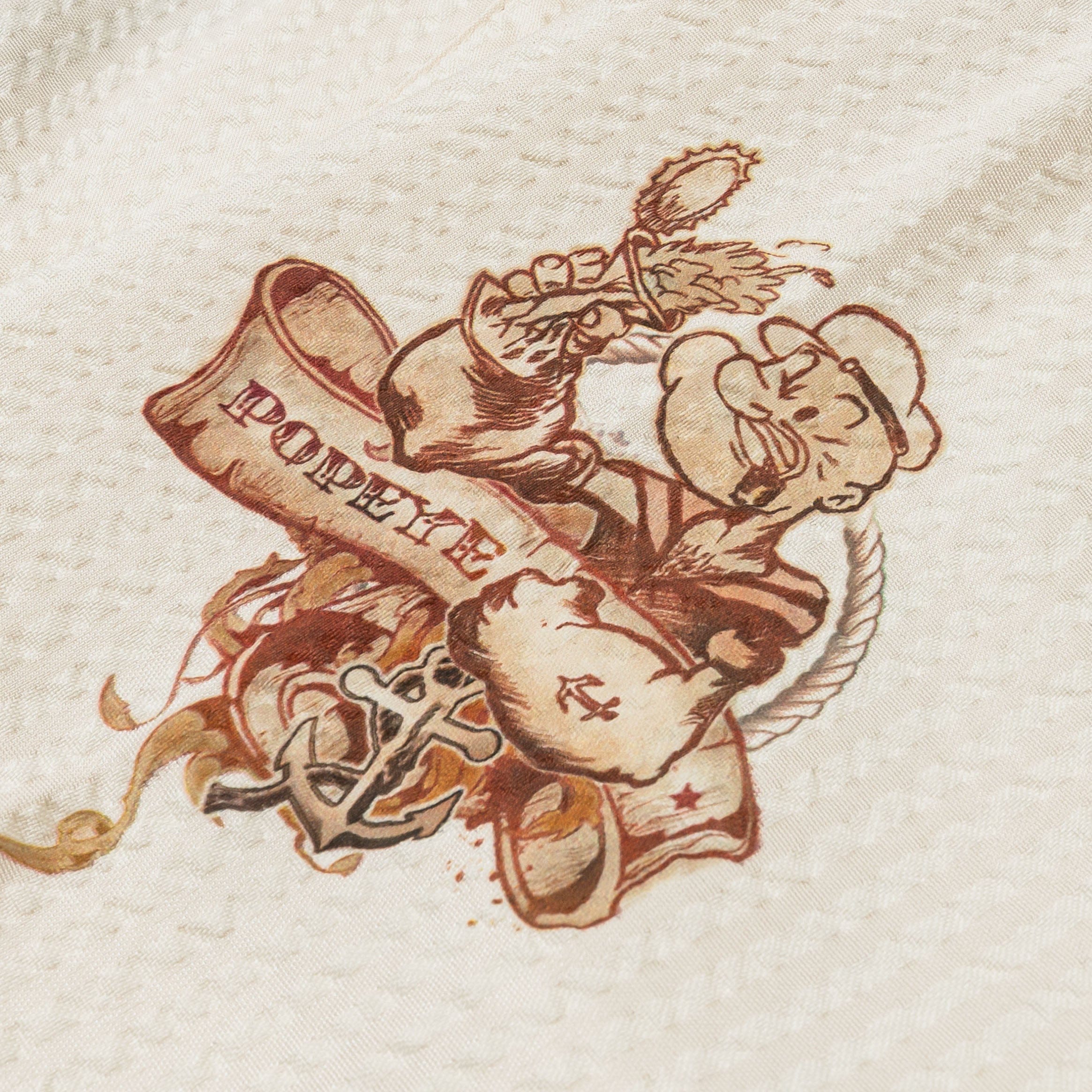POPEYE X SP SP x Popeye Seersucker Mens Button Up Shirt (Cream/Black)