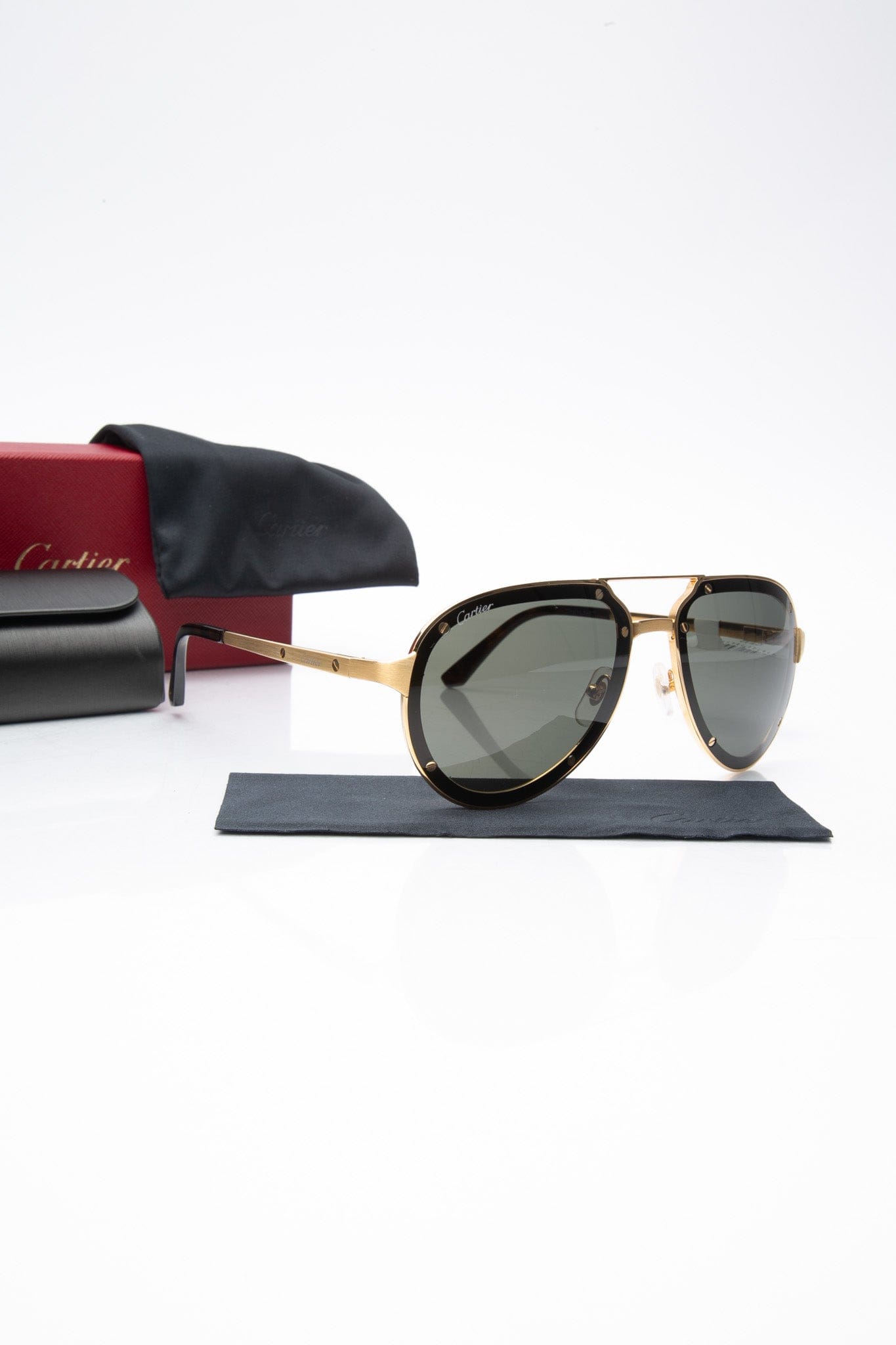 CARTIER Santos De Cartier Pilot Gold Sunglasses (New)