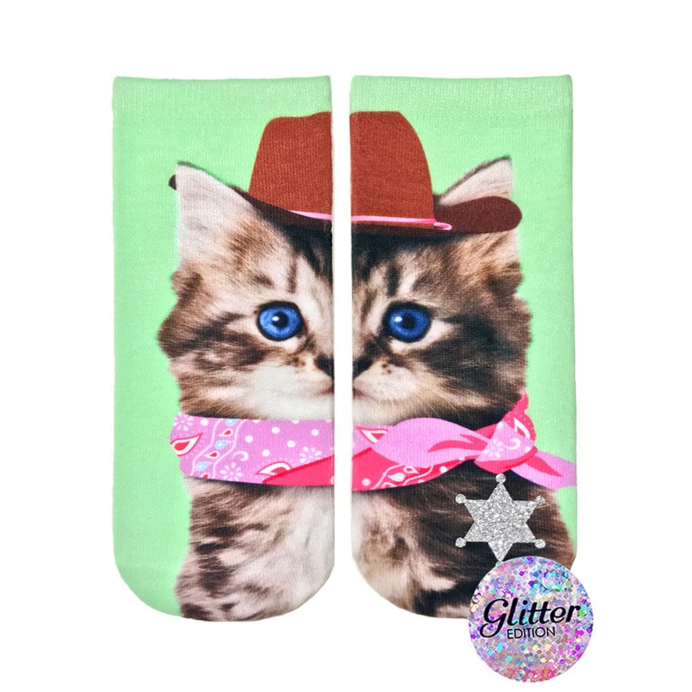 Living Royal Cowboy Kitty Glitter Ankle Socks Model No. 118G - 1 Pair