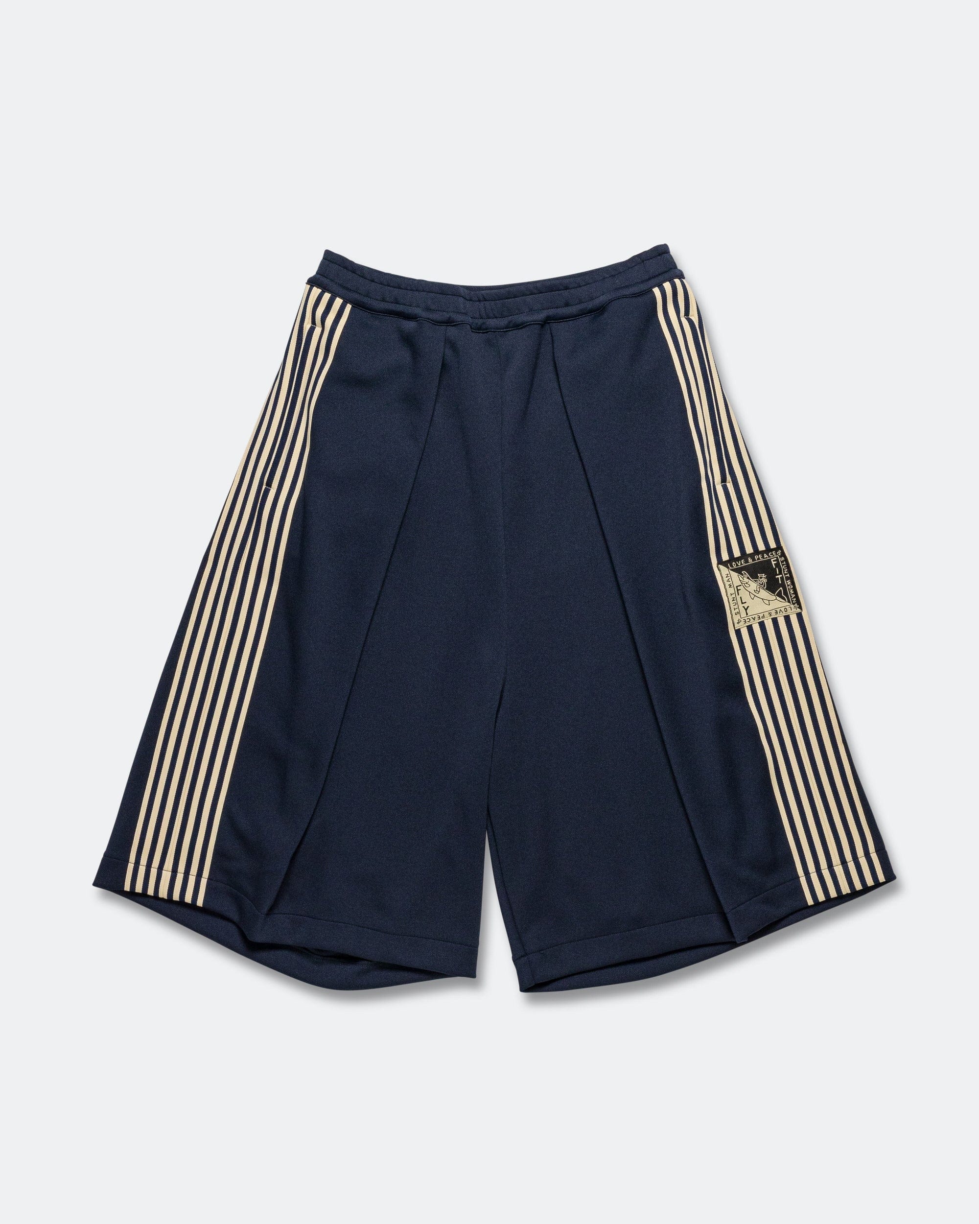 KAPITAL Smooth Jersey KOME-KOME Track Jorts (BannerStripe) - Navy
