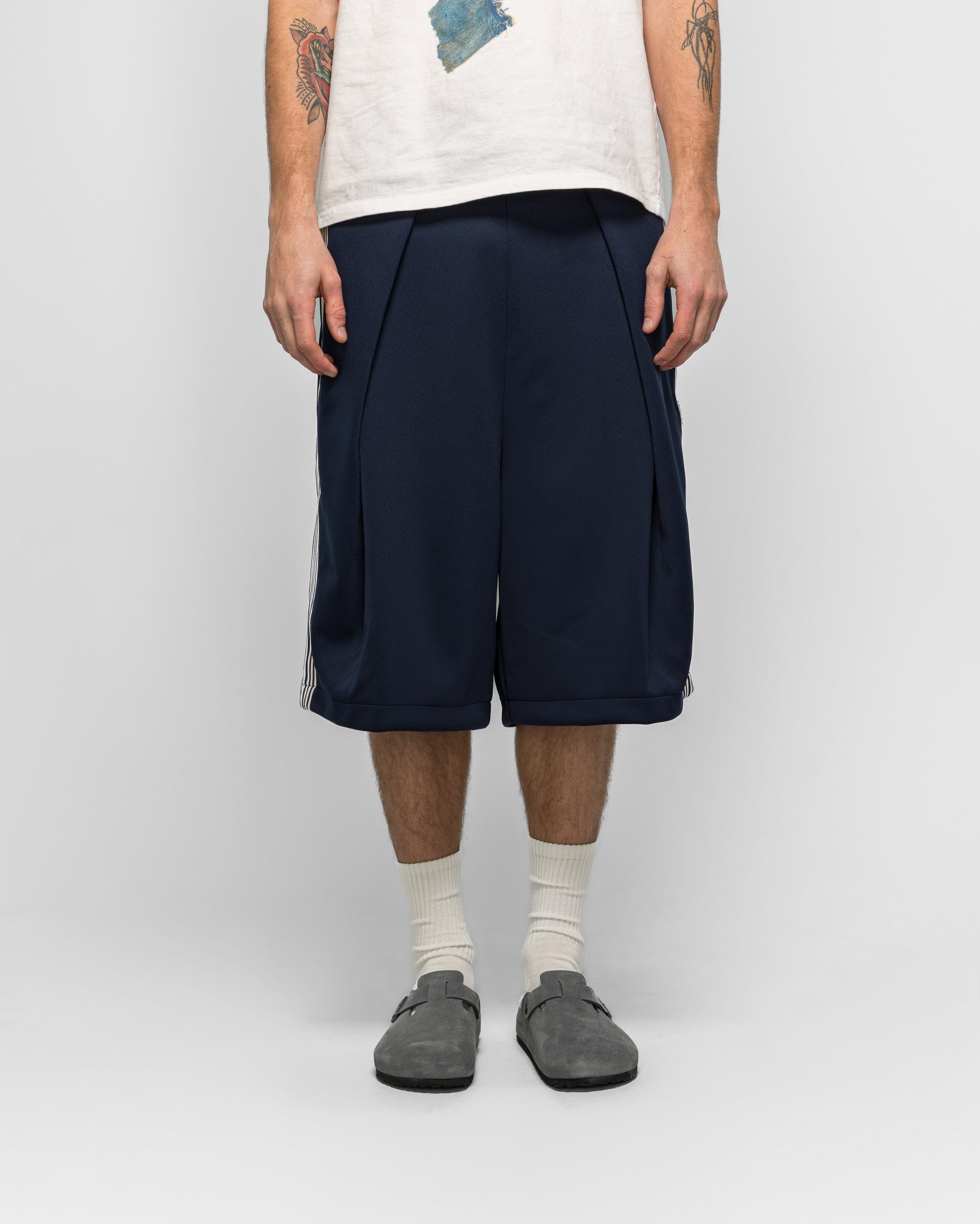 KAPITAL Smooth Jersey KOME-KOME Track Jorts (BannerStripe) - Navy
