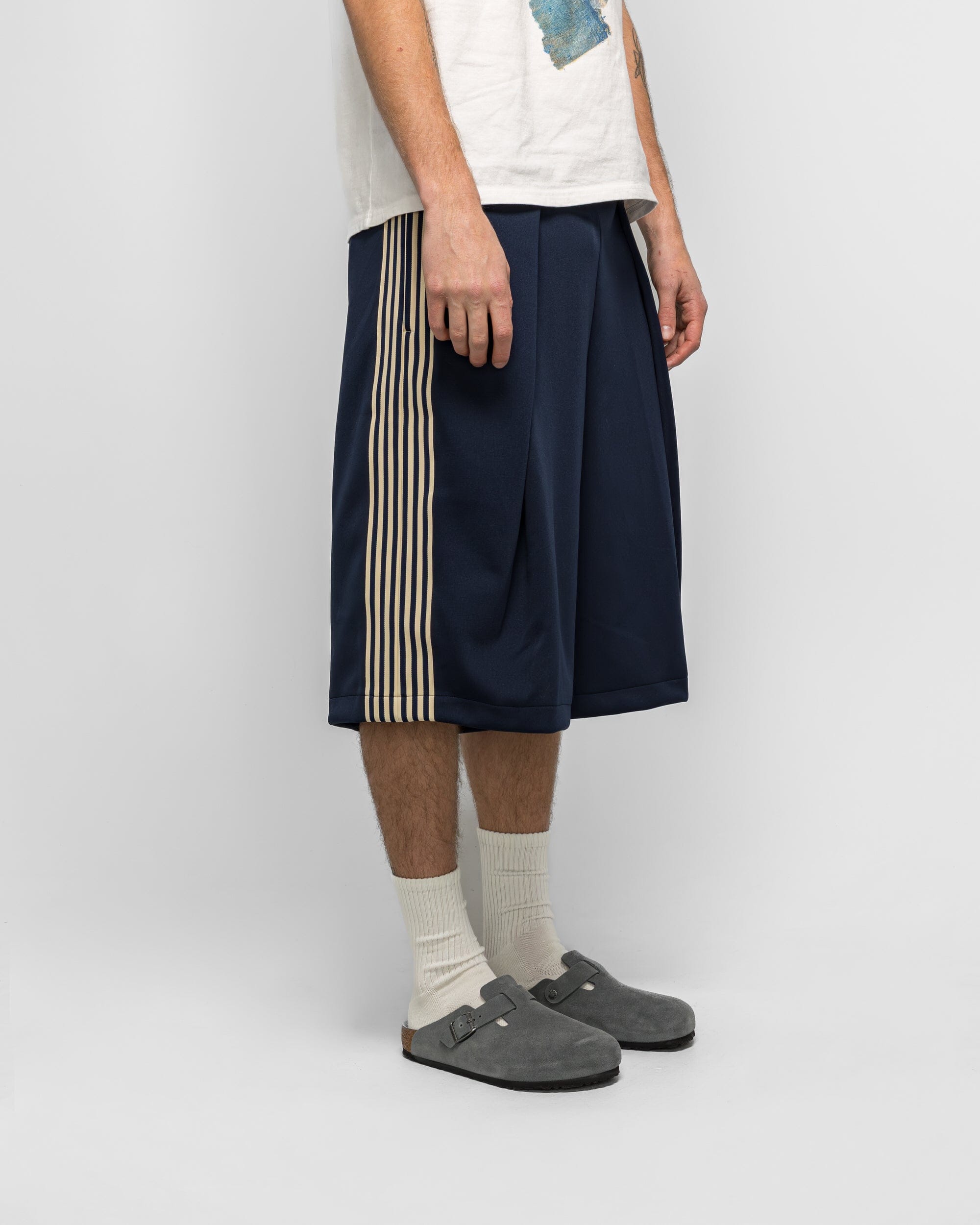 KAPITAL Smooth Jersey KOME-KOME Track Jorts (BannerStripe) - Navy