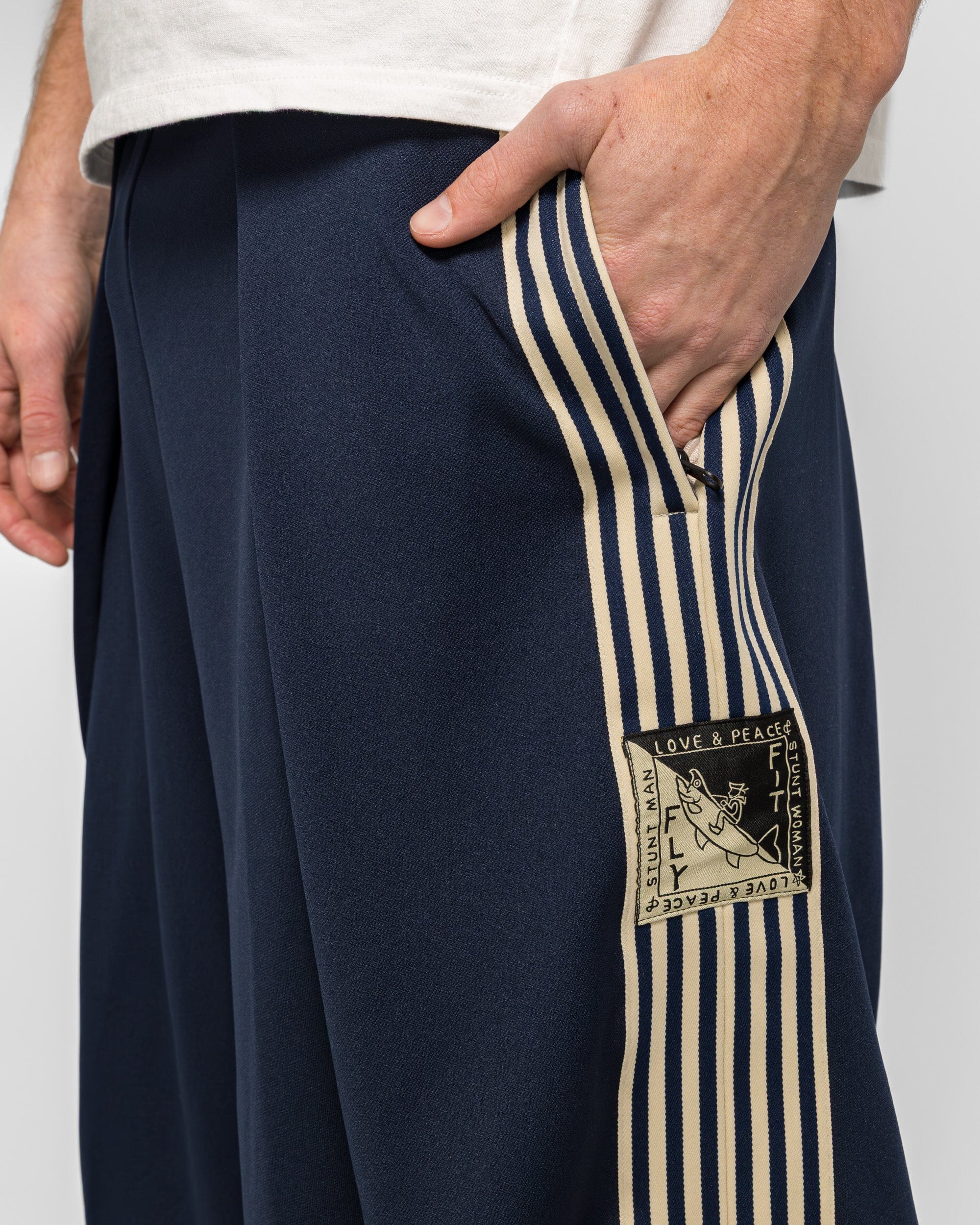 KAPITAL Smooth Jersey KOME-KOME Track Jorts (BannerStripe) - Navy