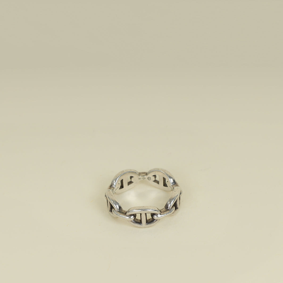 Hermes Sterling Silver Chaine D'ancre Enchainee Small Model Ring 58