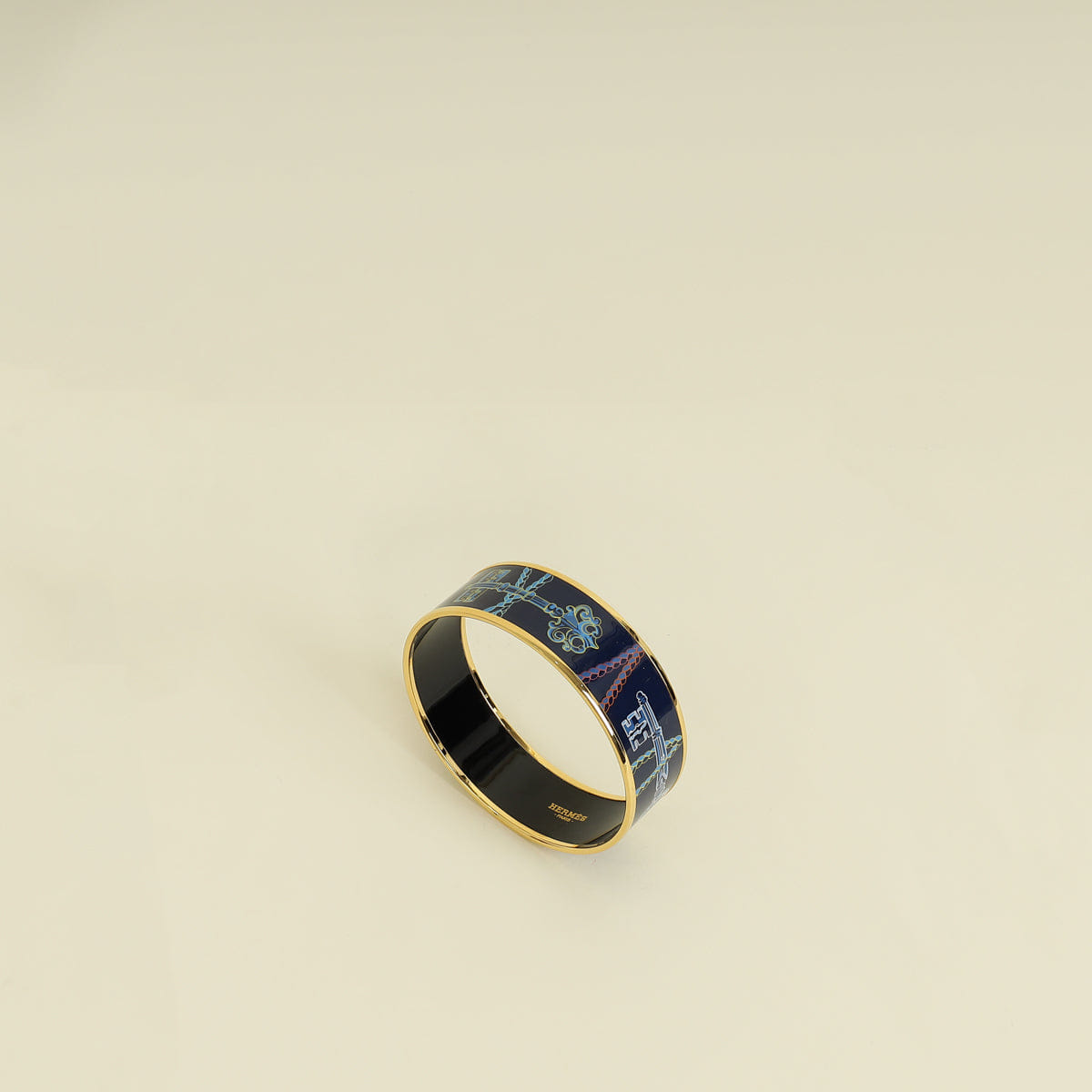 Hermes Indigo Multicolor Les Cles Printed Enamel Bangle