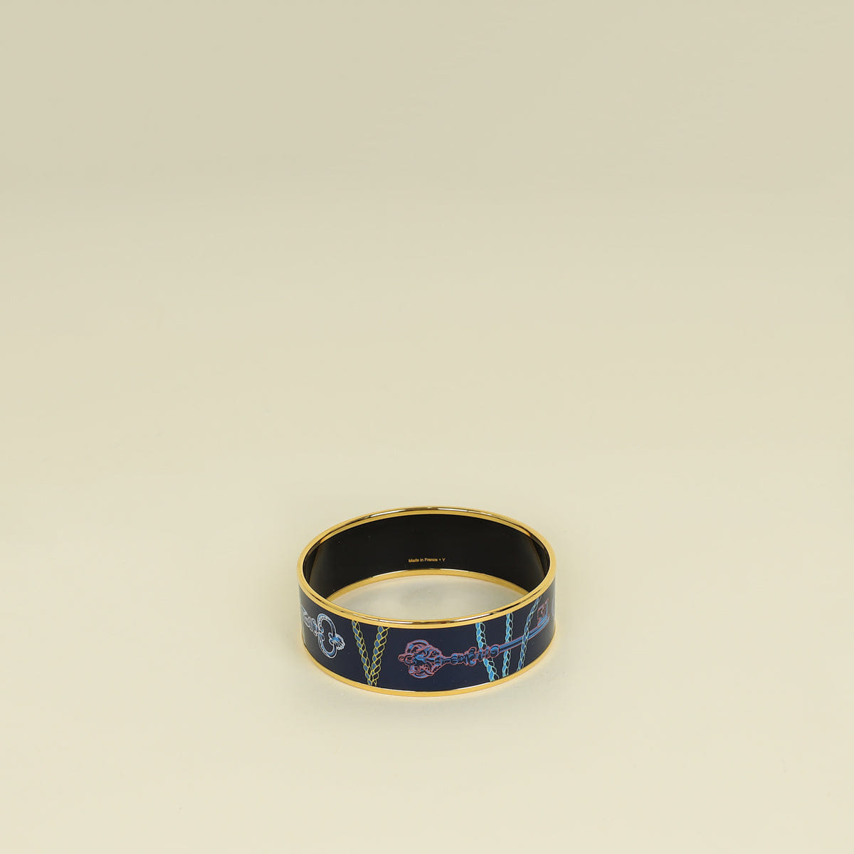 Hermes Indigo Multicolor Les Cles Printed Enamel Bangle