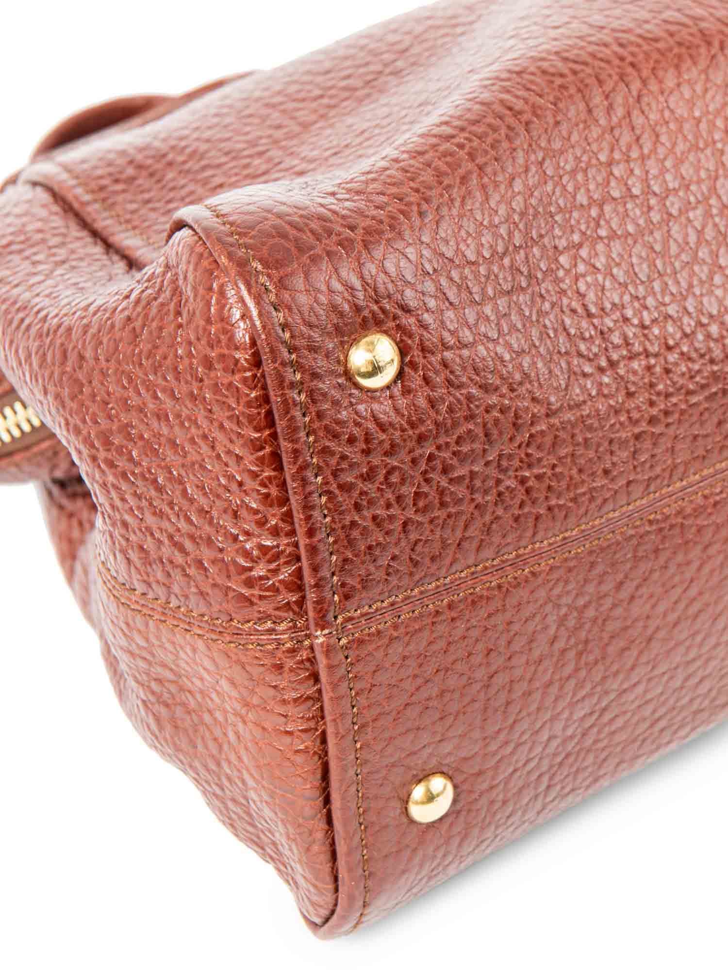 Fendi Logo Leather Top Handle Shopper Bag Brown Gold