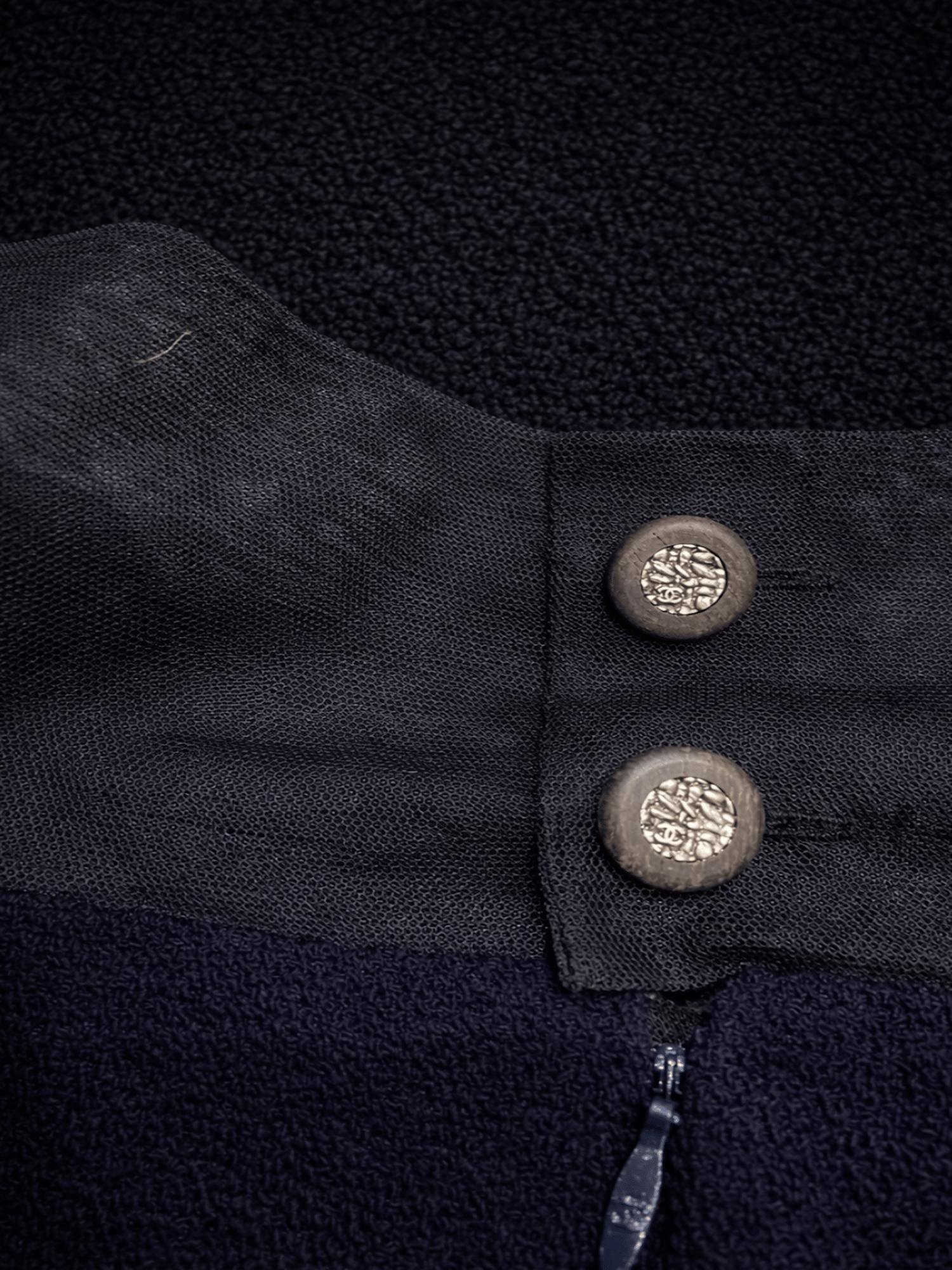 CHANEL CC Logo High Collar Tweed Dress Navy Blue