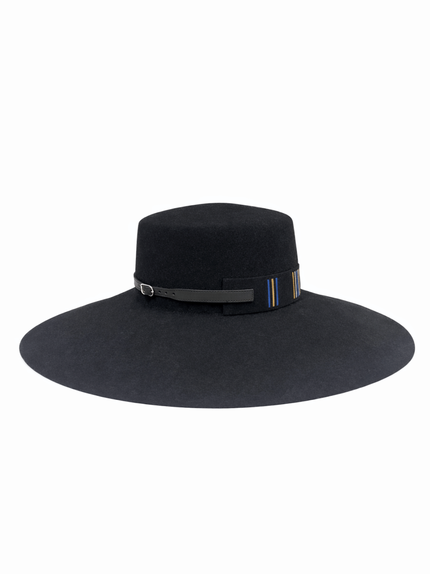 Hermes Wool Leather Buckle Boater Style Hat Black
