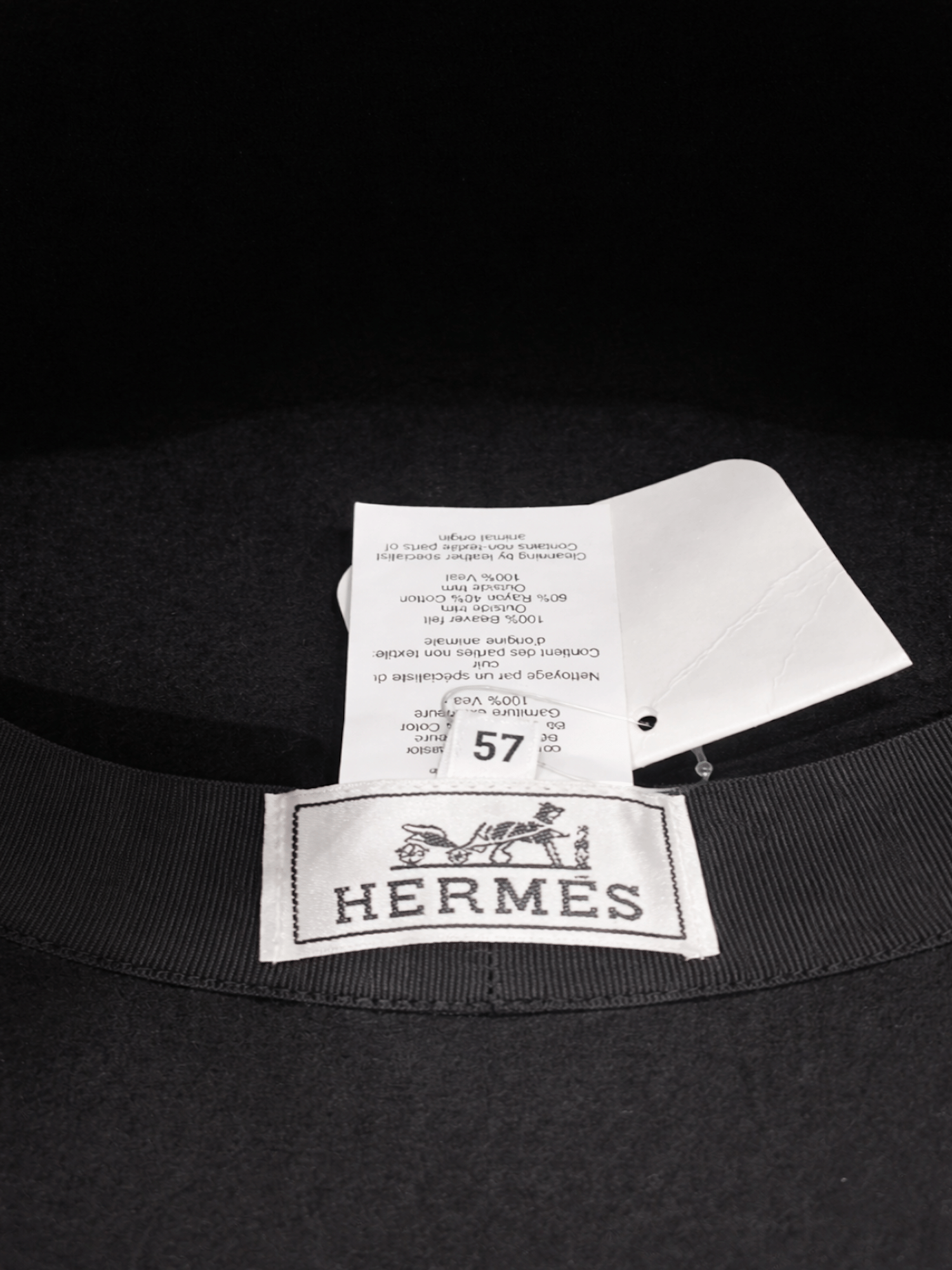 Hermes Wool Leather Buckle Boater Style Hat Black