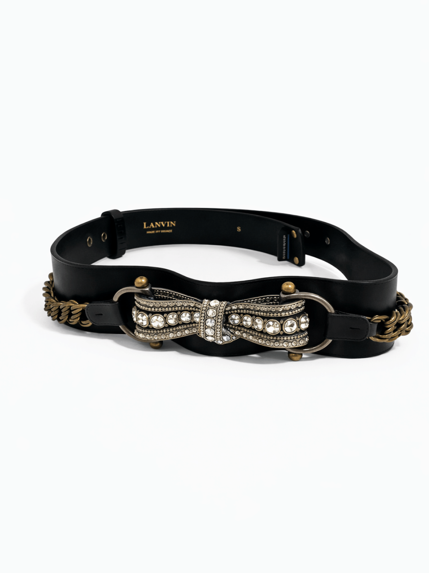 Lanvin Runway Leather Studded Bow Belt Black Silver