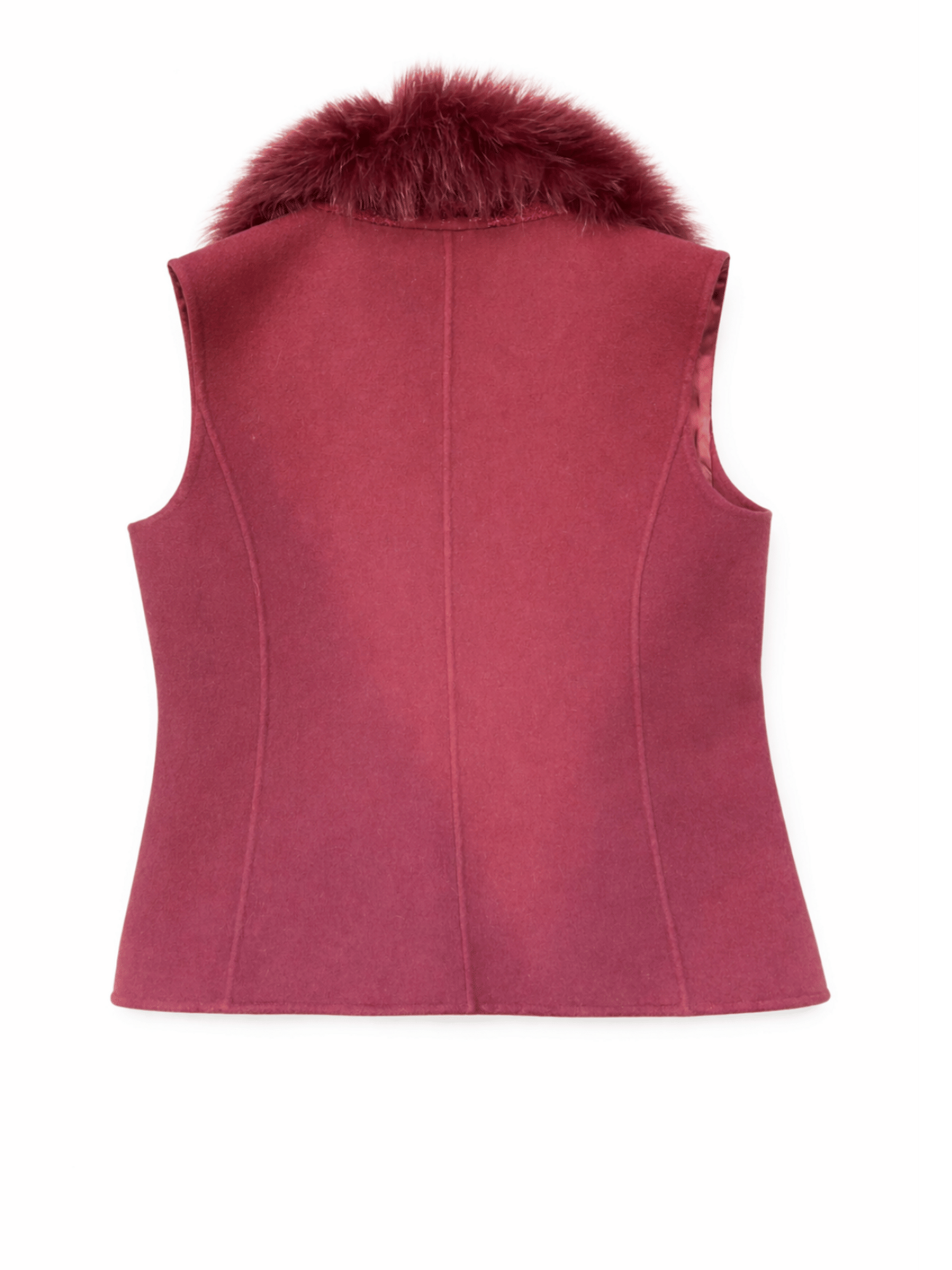 Ellen Tracy Linda Allard Wool Fox Fur Embroidered Vest Burgundy