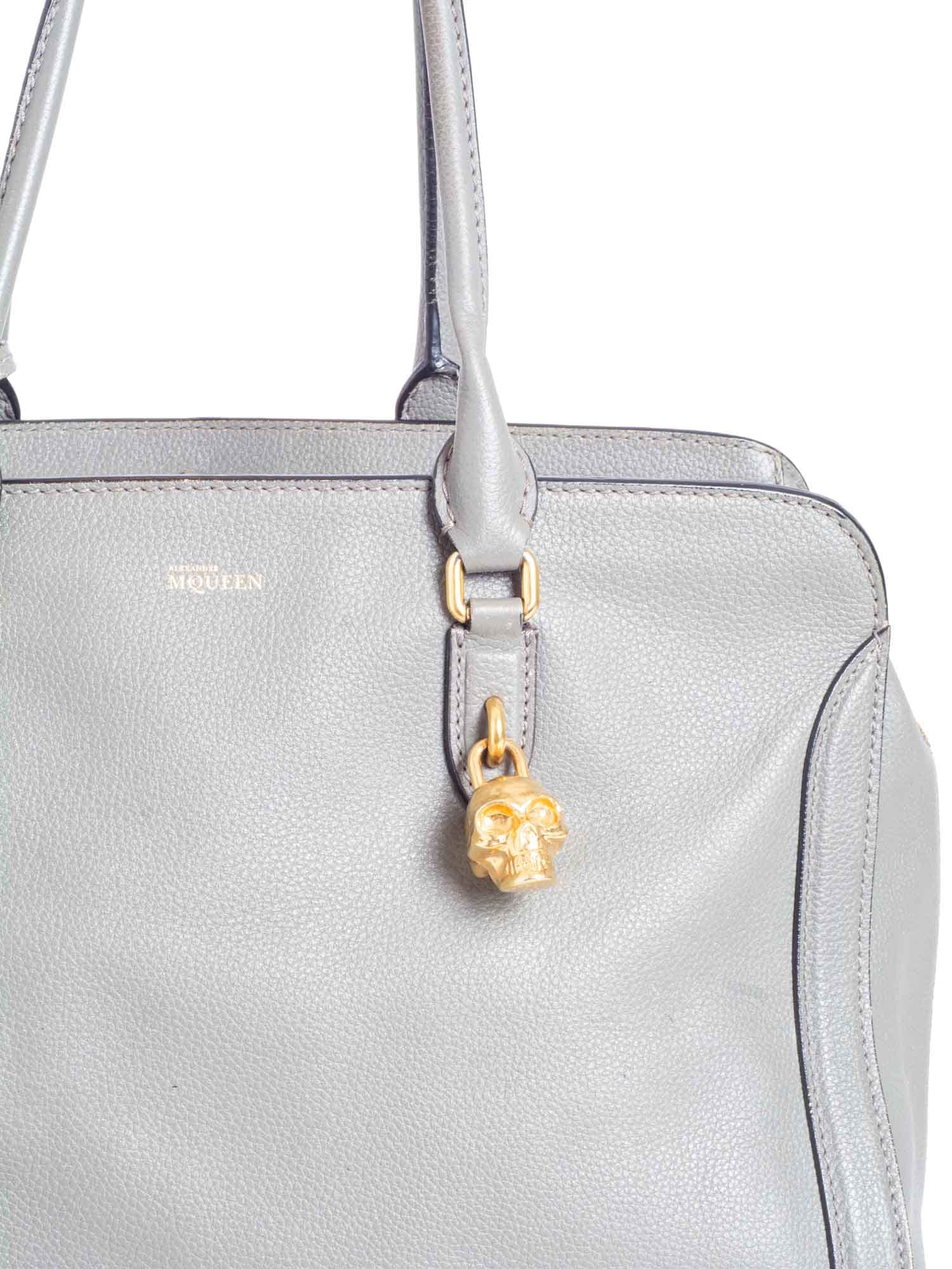 Alexander McQueen Logo Leather Skull Top Handle Shopper Bag Grey