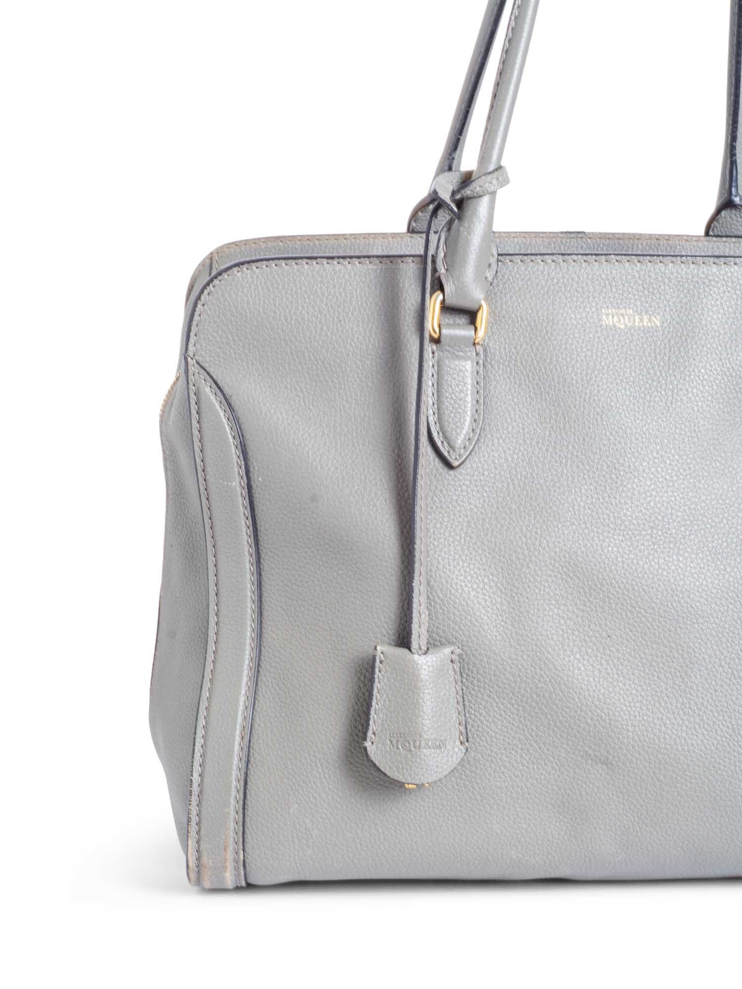 Alexander McQueen Logo Leather Skull Top Handle Shopper Bag Grey