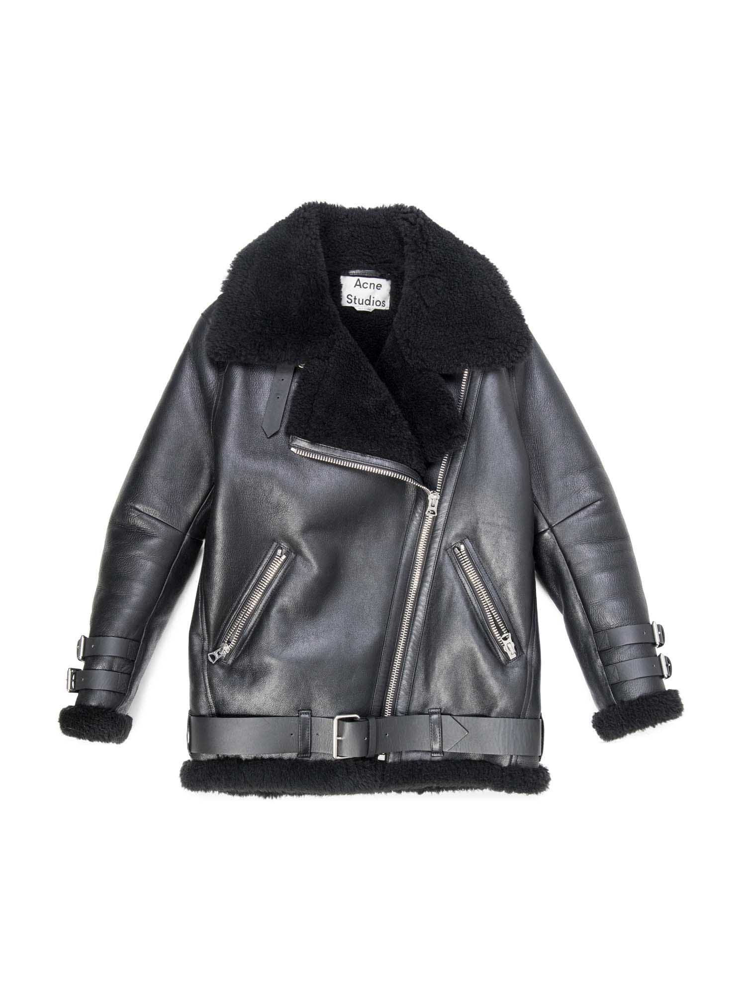 Acne Studios Leather Shearling Velocite Oversized Jacket Black
