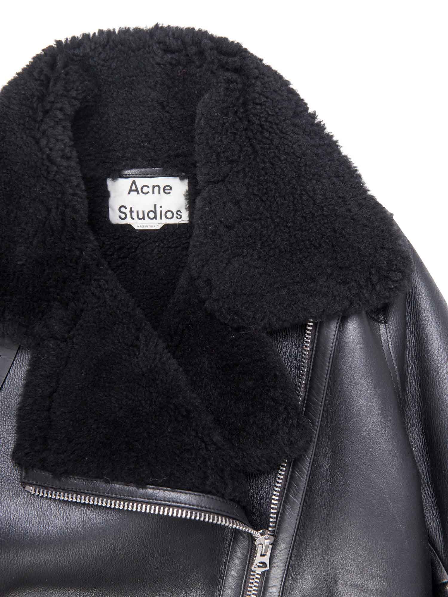 Acne Studios Leather Shearling Velocite Oversized Jacket Black