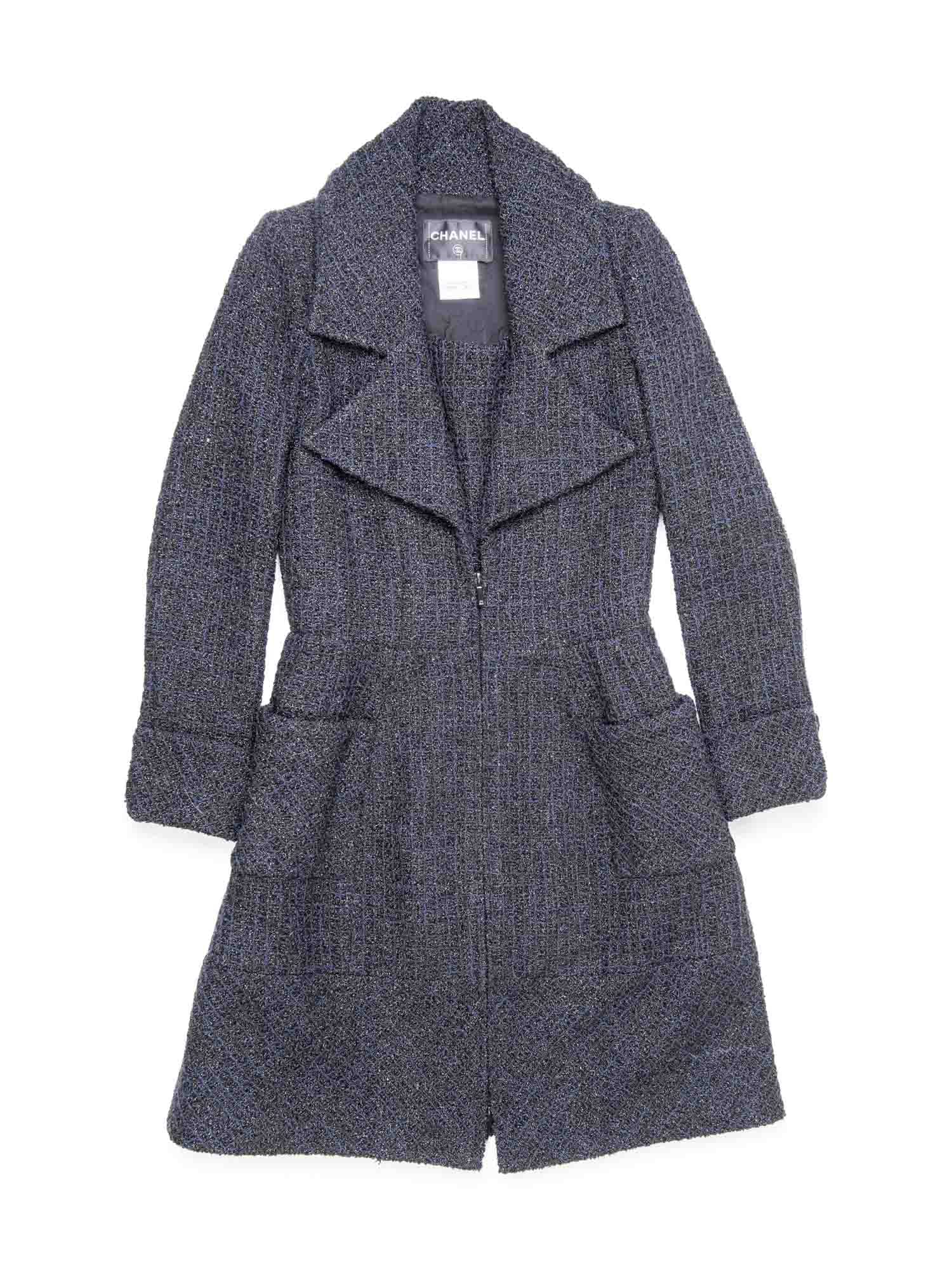 Chanel Métiers d'Art CC Logo Fitted A-Line Lesage Tweed Coat Black