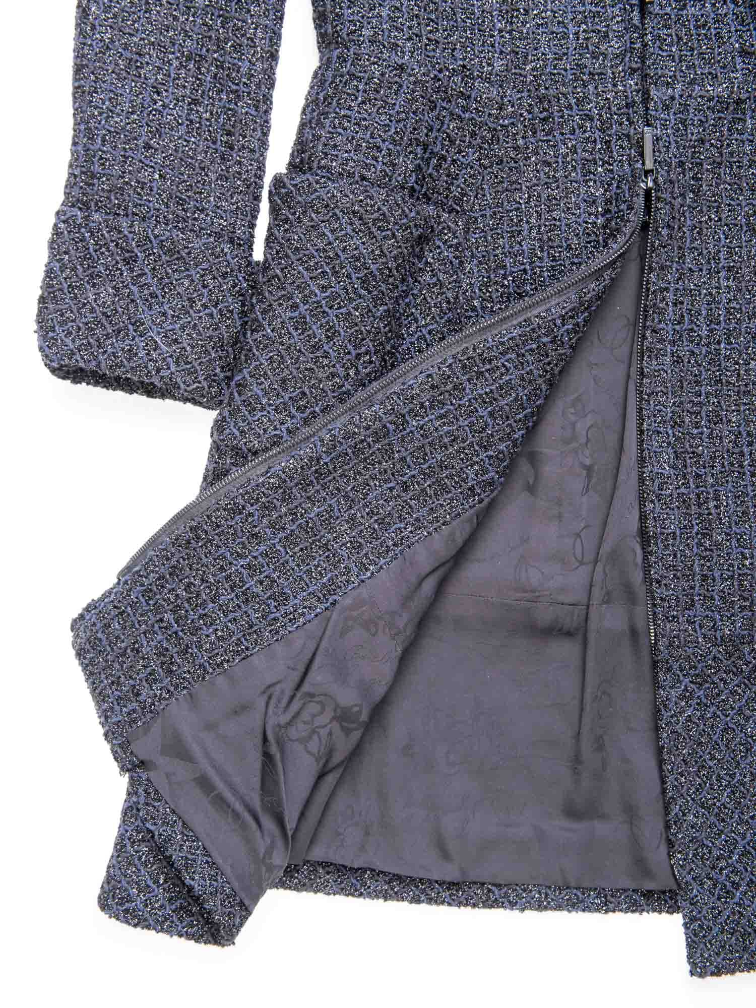 Chanel Métiers d'Art CC Logo Fitted A-Line Lesage Tweed Coat Black