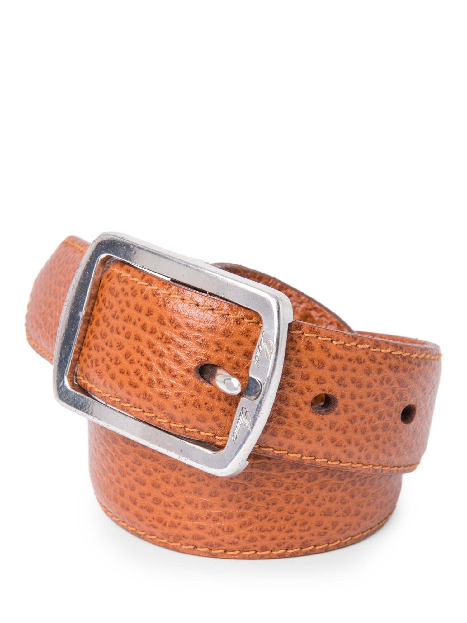 Loro Piana Logo Pebble Leather Belt Brown Silver