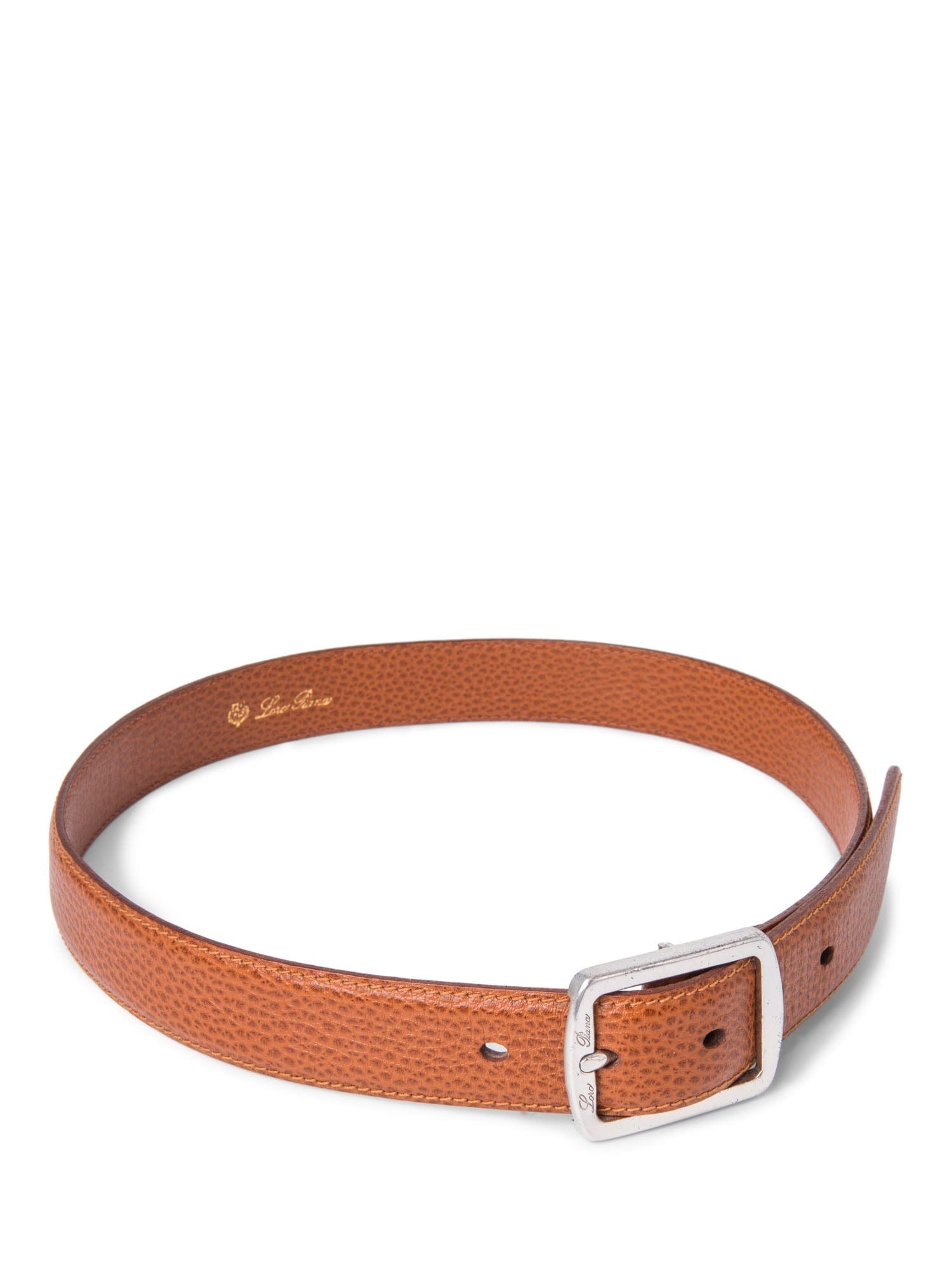 Loro Piana Logo Pebble Leather Belt Brown Silver