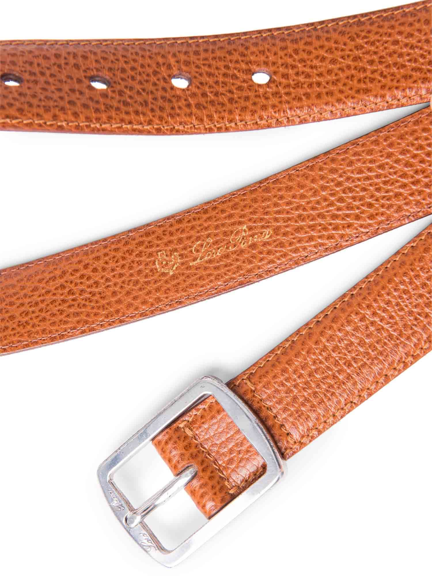 Loro Piana Logo Pebble Leather Belt Brown Silver