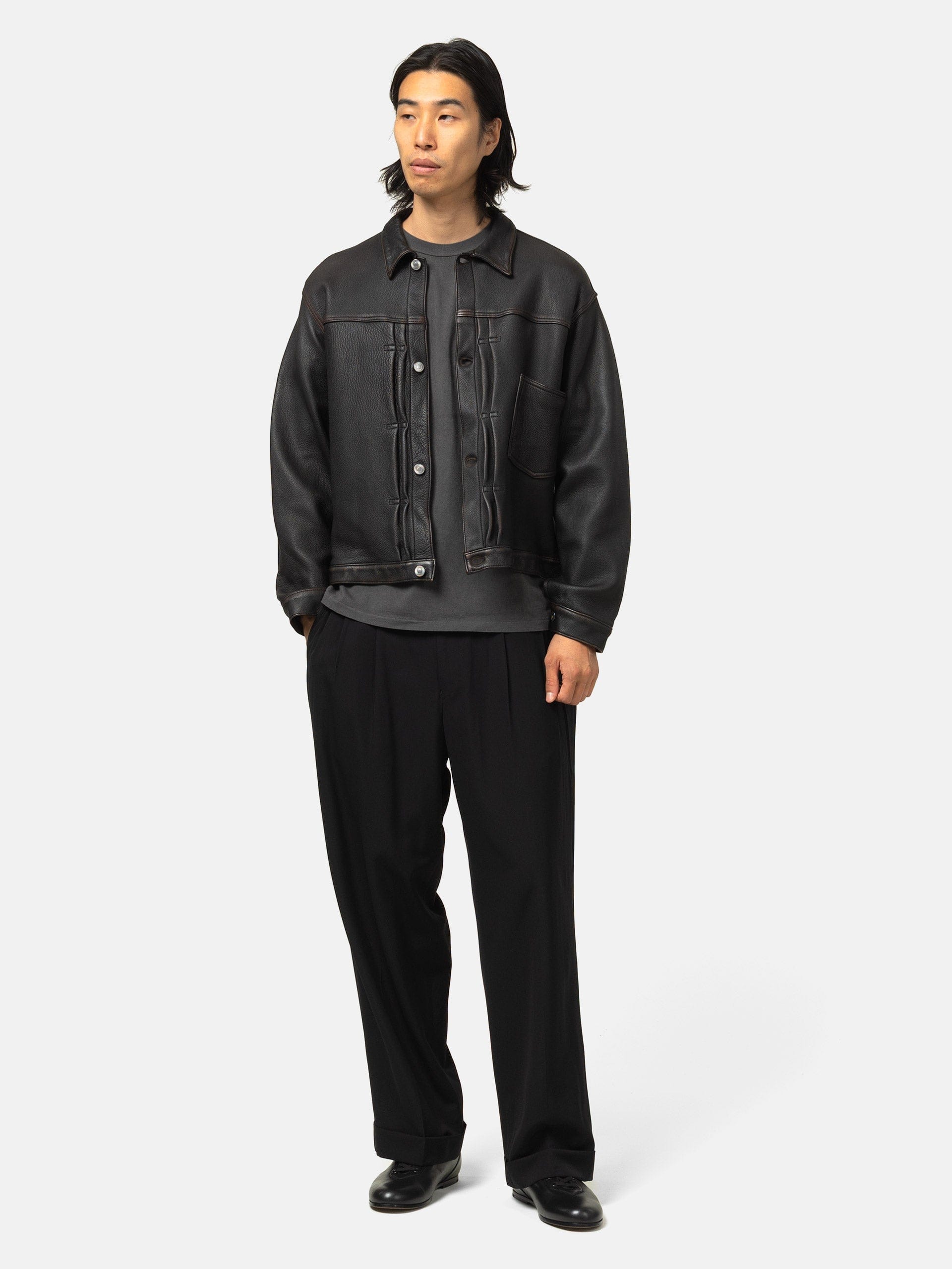 A.PRESSE Wool Rayon Wide Trousers Black